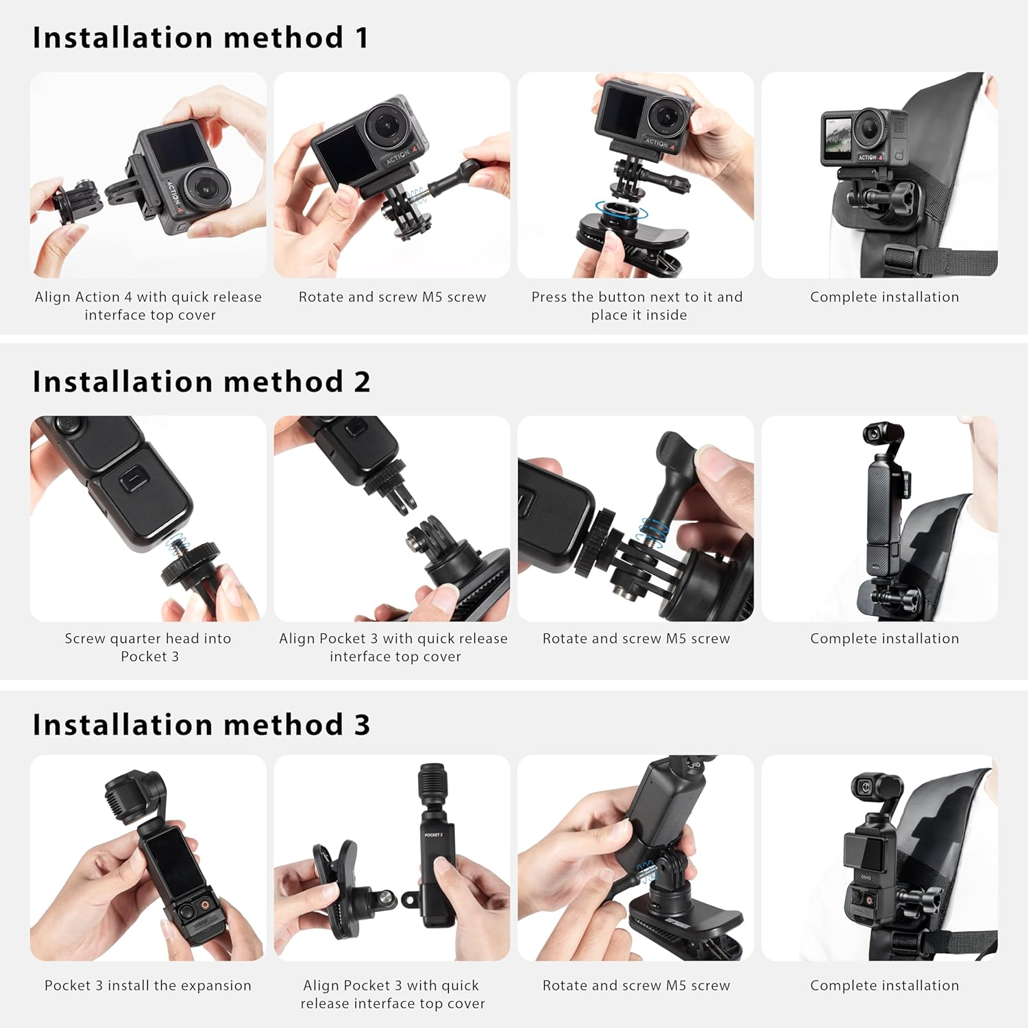 STARTRC OSMO Pocket 3 360&deg; Rotation Backpack Clip Mount Shoulder Strap Accessories for DJI Pocket 3/OSMO Pockt/Action Cameras, Black image number 6