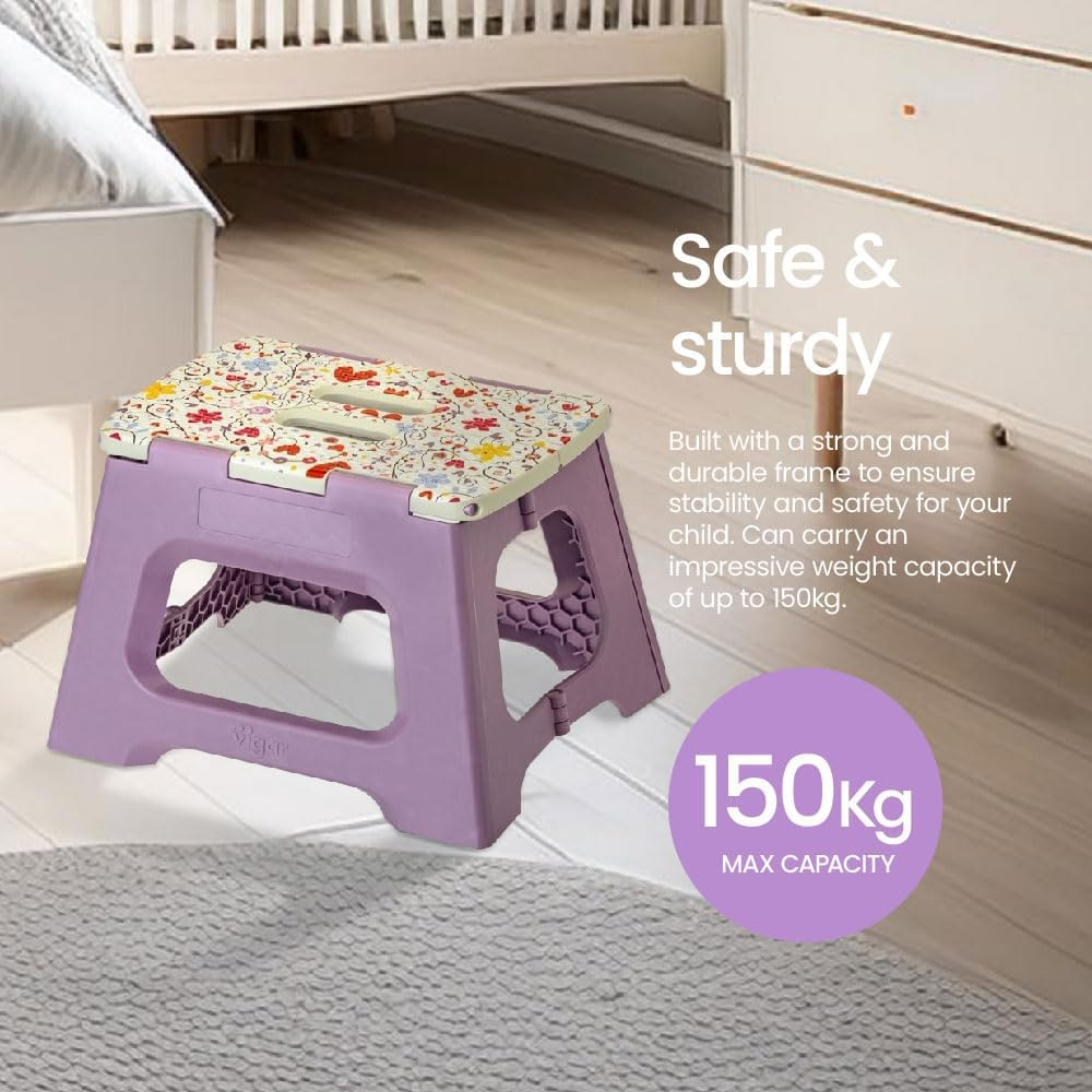 Vigar Kids Foldable 23Cm Stool, Love &ndash; Certified 150Kg Capacity, Non-Slip Feet, Compact & Portable, 9" Boost for Safe, Independent Reach, Easy-Clean Design, Fun Colour