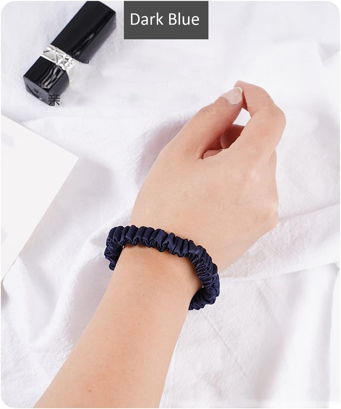 Silk Scrunchie, 100% Pure Mulberry Silk Scrunchie Small Slim Hair Tie for Women Silk Scrunchies for Thin Thick Curly Hair Luxurious Elastic Scrunchies Set (4 Scrunchies, 2Black+1Coffee+1Beige)