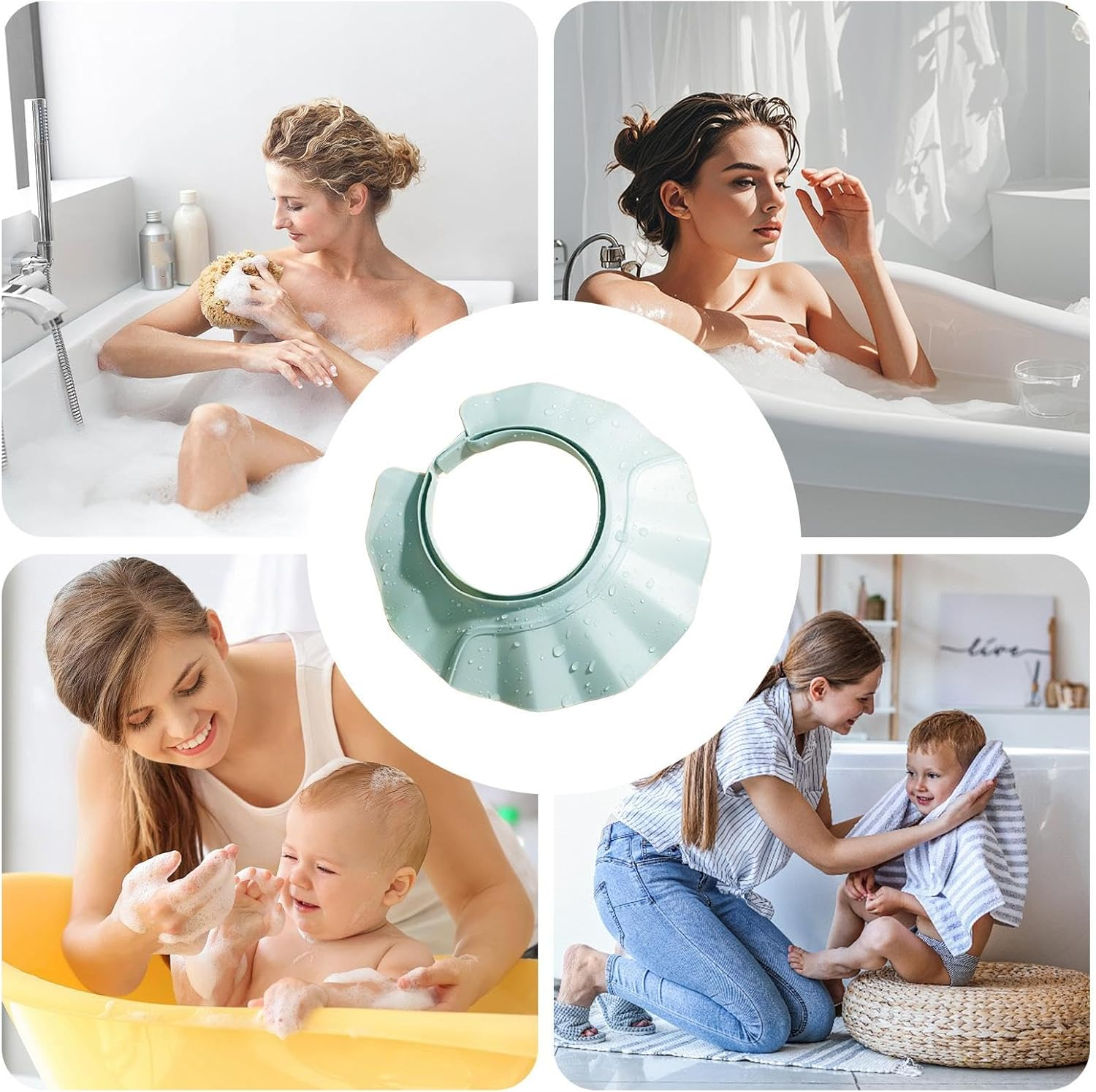 Rrlihjgu Shower Visor for Kids,Soft Head Eye Ear Protection Shampoo Shower Hat | Bath Hats for Kids Hair Washing | for Toddler Adults Children Boys Girls Elderly Pregnant Disabled - Blue image number 3