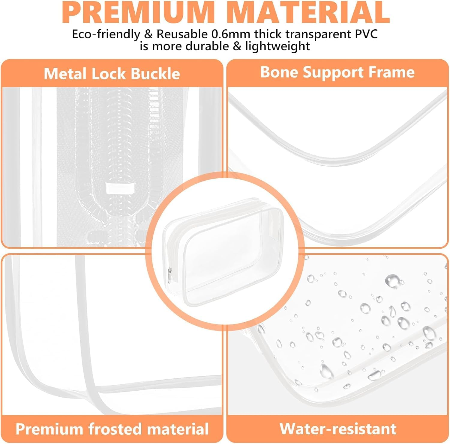 MKUCCD 3Pcs Transparent Toiletry Bag, Transparent Cosmetic Bag with Zipper, TSA Certified Travel Bag, Women'S Travel Cosmetic Bag, Transparent PVC Bag, Portable Travel Duffel Bag (2White 3 Pack) image number 1