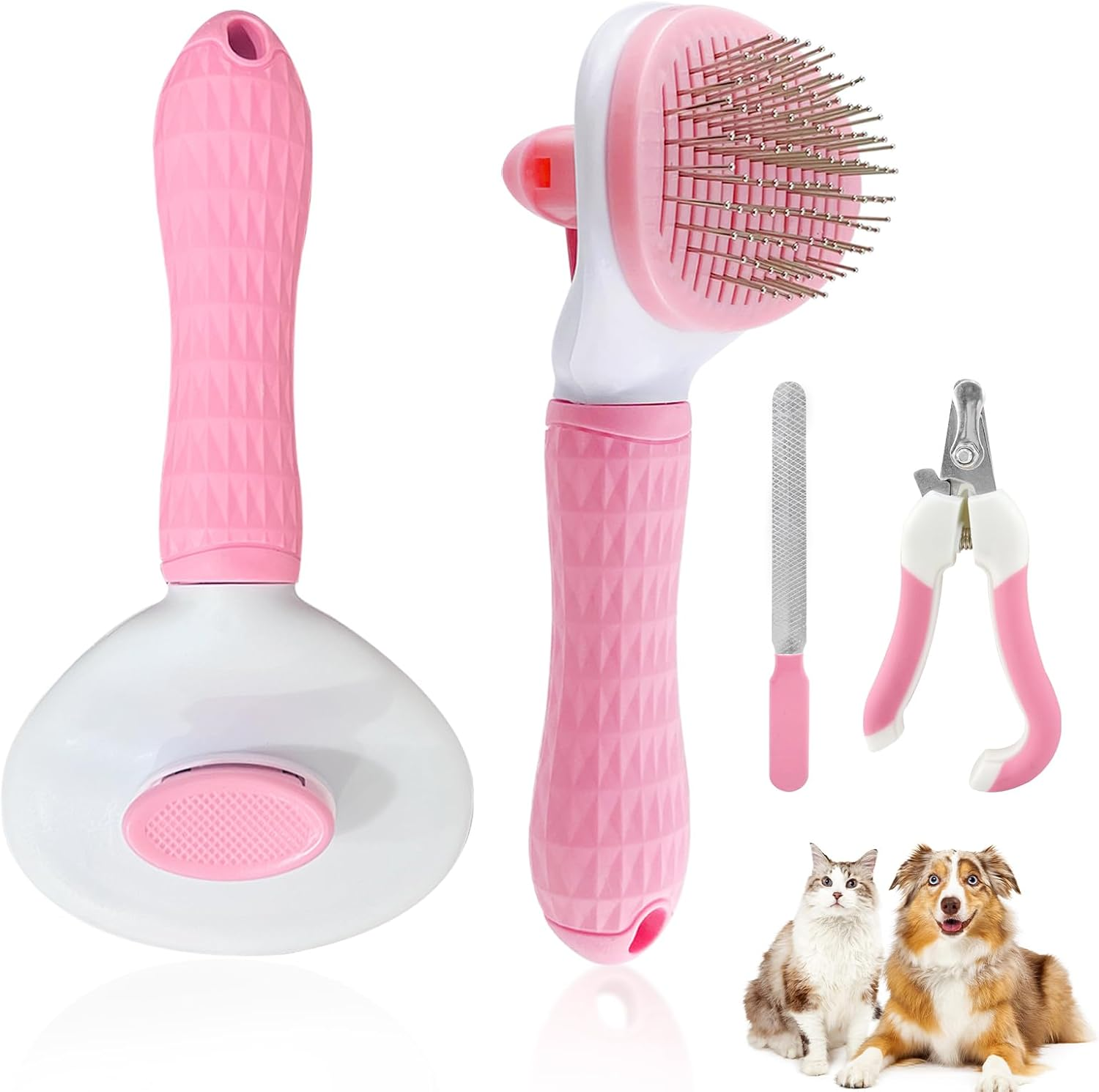 Cat Brush, Dog Brush, Pet Brush with Nail Clippers, Nail Files for Dogs, Cats, Clean Pet Hair from the Brush with One Button, for Long Hair and Short Hair image number 5