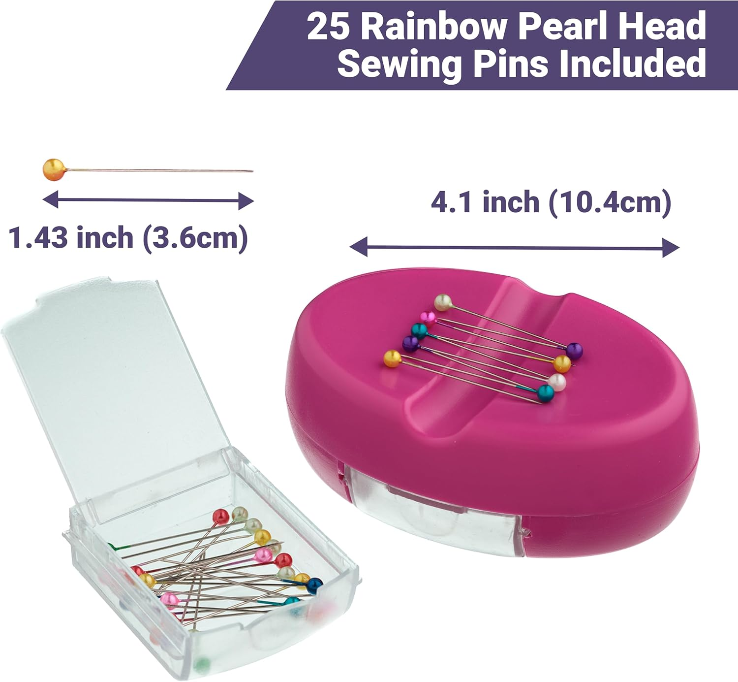 The Quilted Bear Magnetic Pin Cushion - Holder for Sewing with 25 Pearl-Headed Pins & Plastic Drawer Organizer for Bobby Pins & Sewing Supplies (Pink) - Rainbow image number 3
