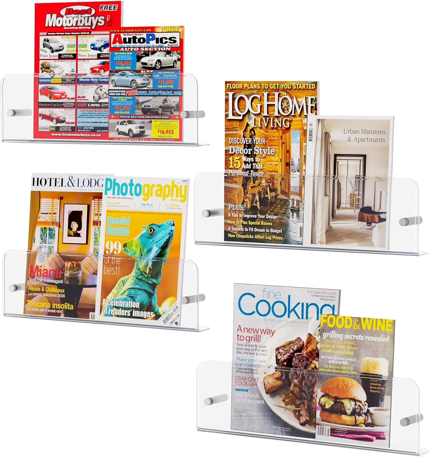 Lifewit Nursery Bookshelf 4 Pack, 15" Floating Shelves for Wall Mounted, Clear Acrylic Kids Magazine/Picture Hanging Racks for Baby/Toddler/Children in Bedroom, Living Room Decor image number 6