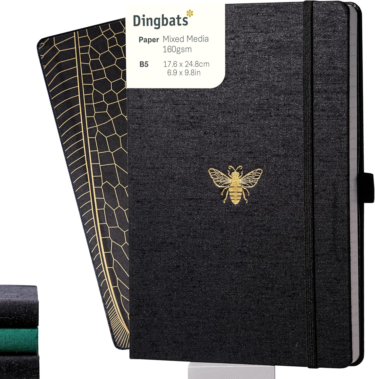 Dingbats* Pro B5 Plain Large Notebook with Gift Box - Textile Cover, Thread Stitching - Pocket, Elastic Closure, Pen Holder, Bookmark