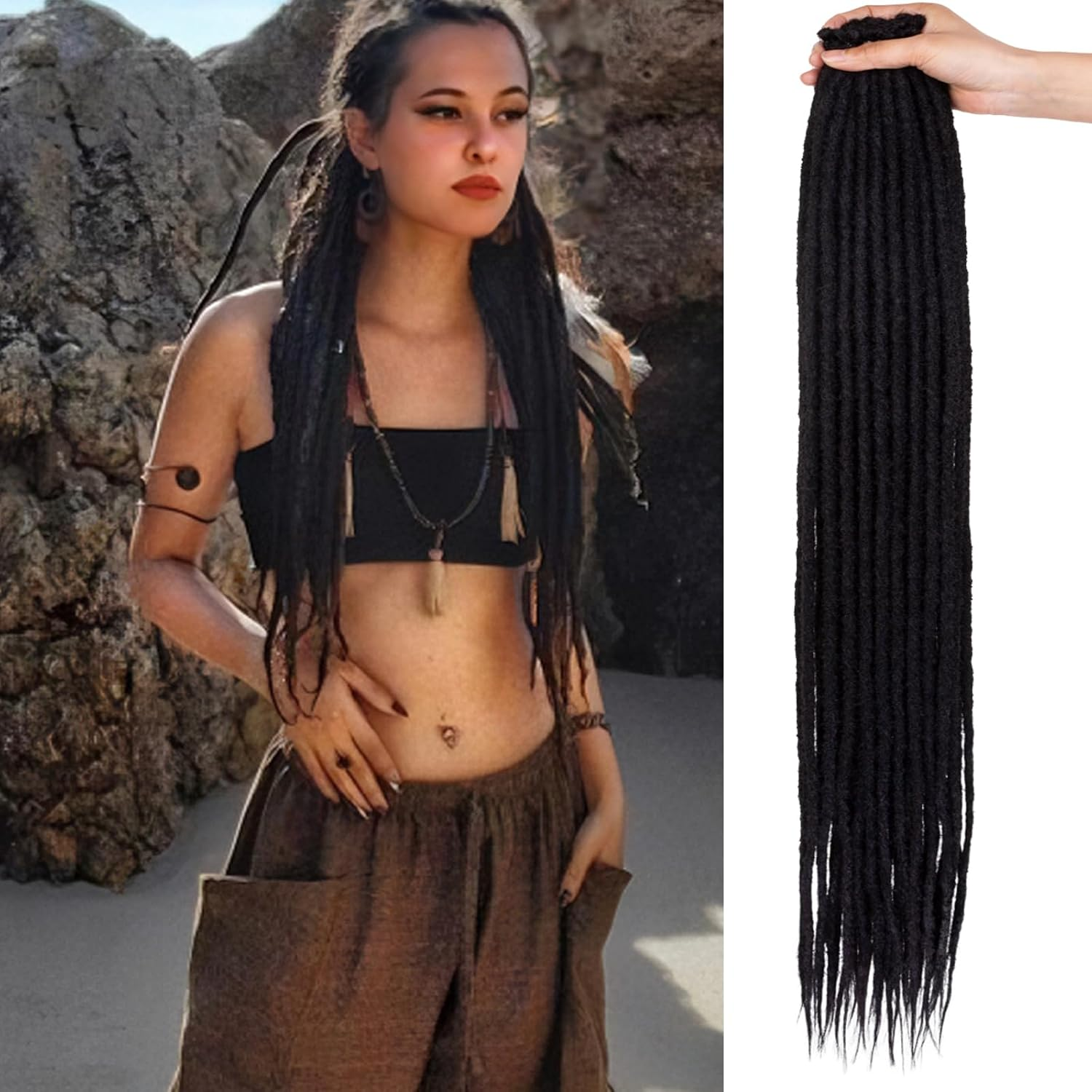 Samtress 18 Inch 20 Strands Thin 0.6 Cm Dreadlock Extensions Reggae Hip-Hop Synthetic Hair Ombre Blonde Handmade Loc Crochet Braiding Hair Extensions (#T27)
