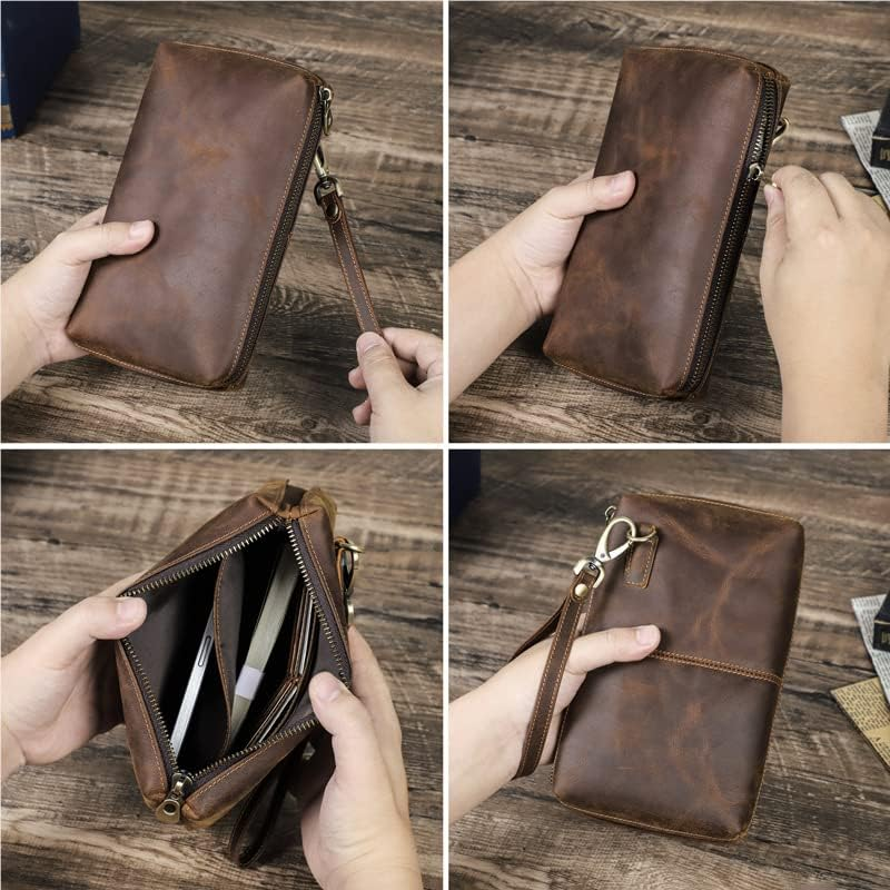 Generic Vintage Leather Mens Handbag, Business Handbag, Mobile Phone Storage Bag, Coffee, 21*4.5*12.5Cm, Coffee, 21*4.5*12.5Cm image number 5