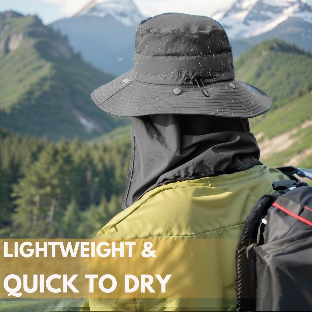 H HOME-MART UPF50+ Sun Hat Wide Brim Fishing Hat with Removable Neck Flap & Face Cover for Men & Women, UV Sun Protection Sun Hat for Outdoor image number 4