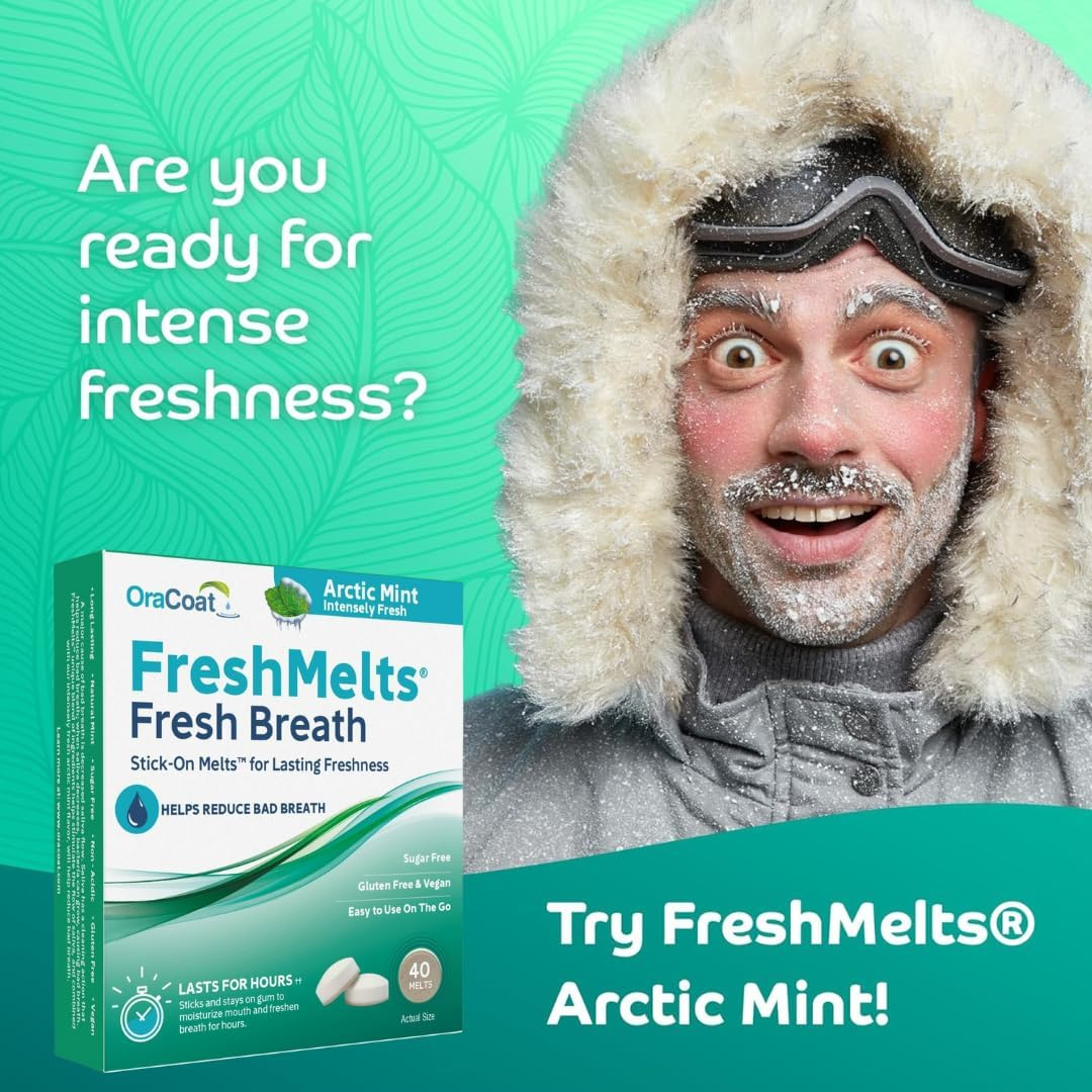 Freshmelts by Oracoat &ndash; Arctic Mint Breath Fresheners, 40 Pack &ndash; Sugar-Free, Vegan, Long-Lasting Mint Flavour for Bad Breath &ndash; Stick-On Oral Discs, Travel & Everyday Freshness image number 6