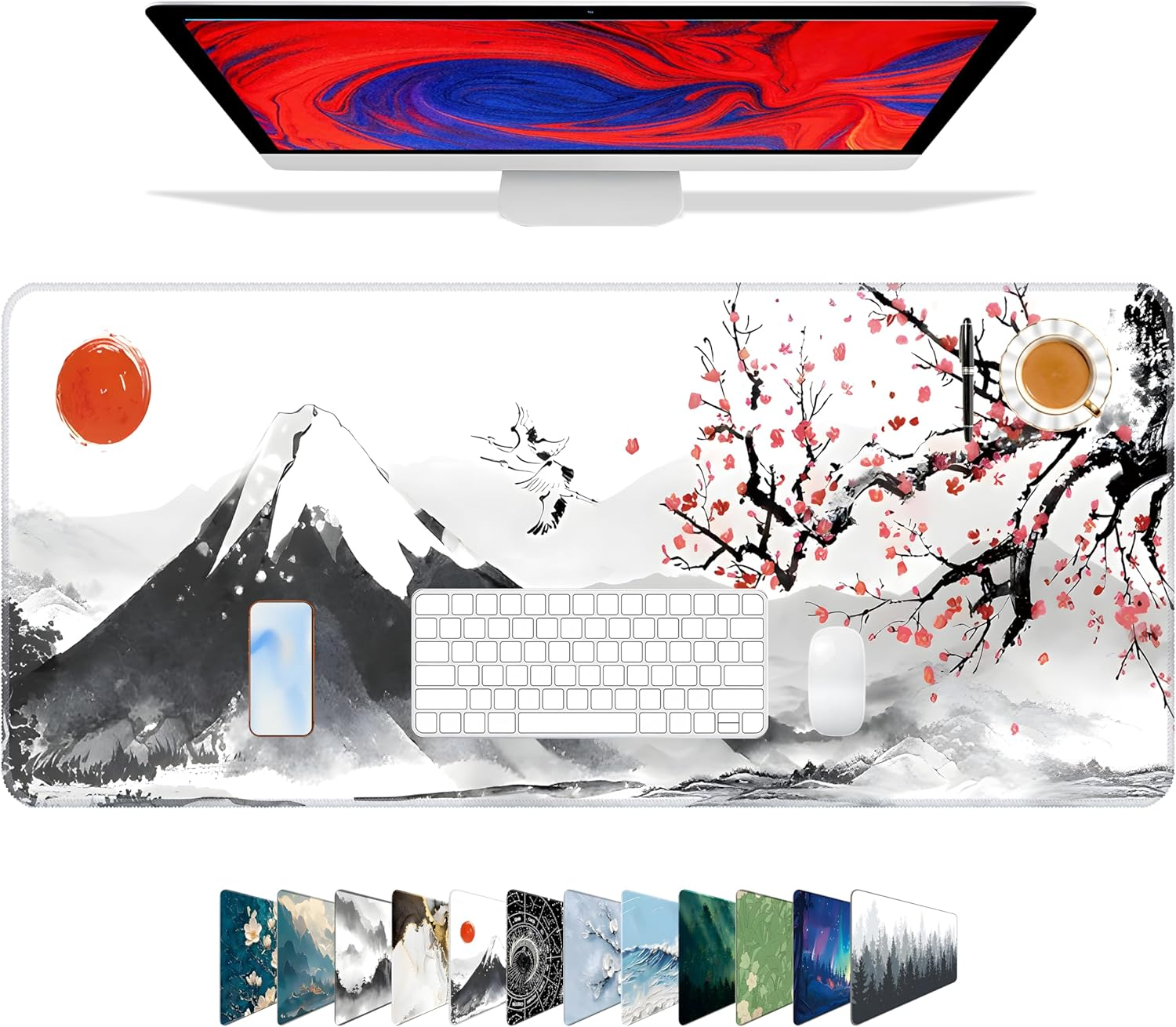 Galdas Gaming Mouse Pad Forest Background Pattern XXL XL Large Mouse Pad Mat Long Extended Mousepad Desk Pad Non-Slip Rubber Mice Pads Stitched Edges Thin Pad (31.5X11.8X0.08 Inch)-Tree