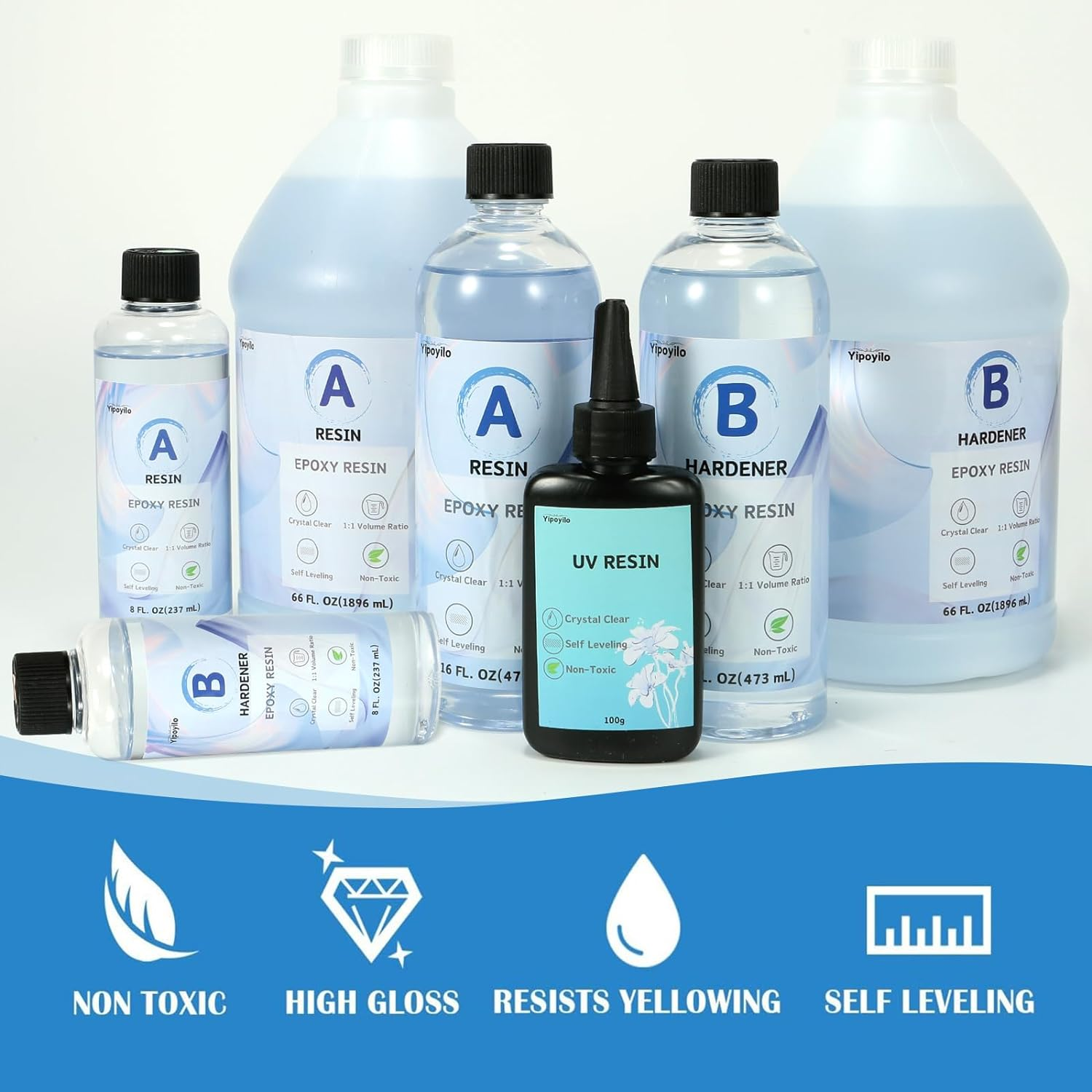 Epoxy Resin - 128 FL. OZ Easy Mix 1:1 Ratio Clear Resin Craft for Jewelry Making, Painting, Molds, River Tables and Etc. image number 1