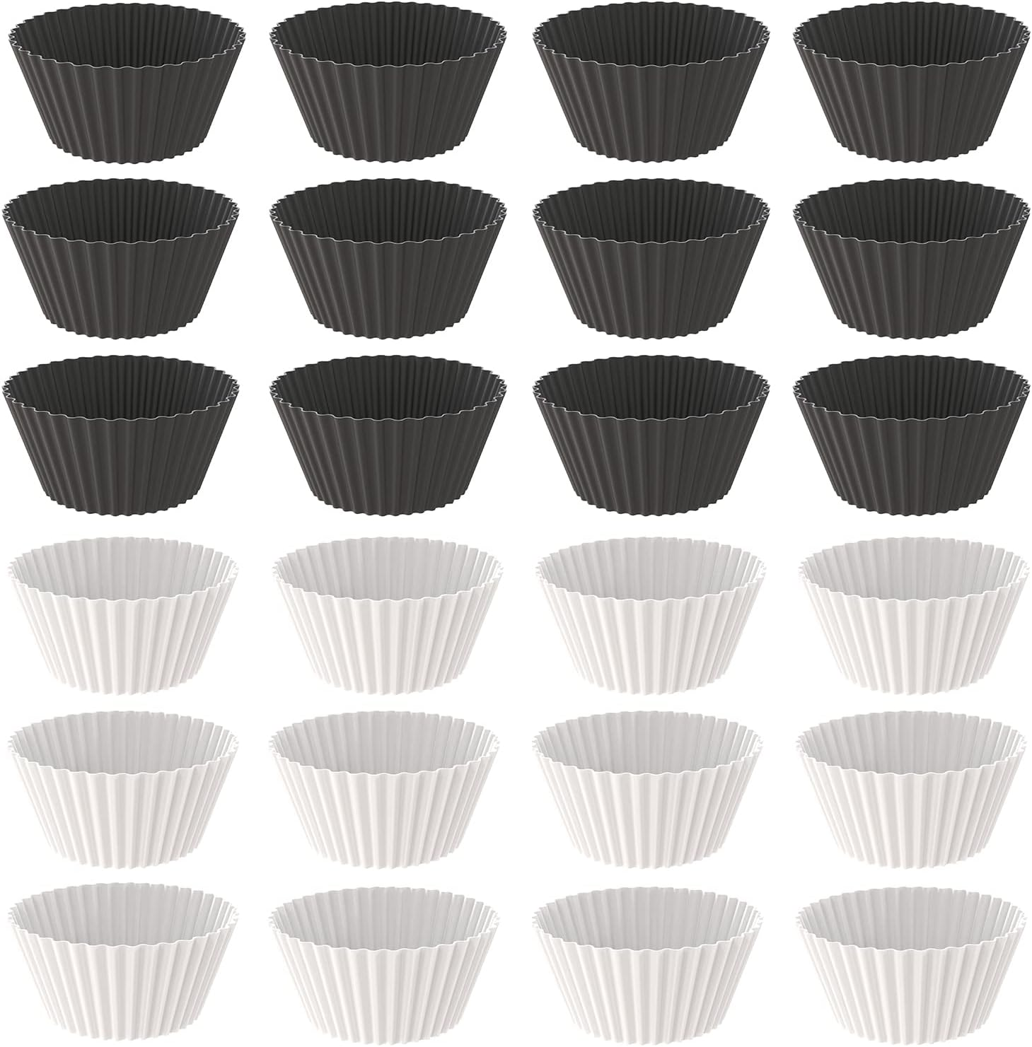 Reusable Silicone Baking Cups, Silicone Baking Molds, Matte Black and Matte White 24 Pack. image number 6