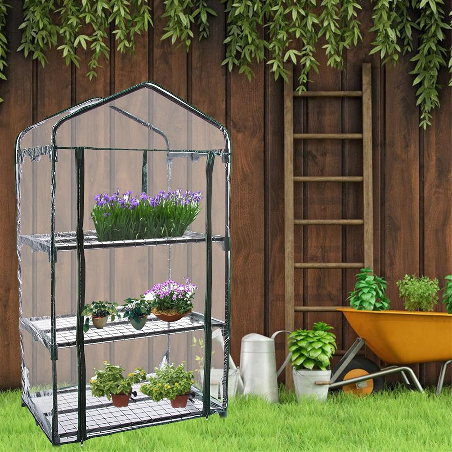 3/4/5 Tier Small Greenhouse Cover, Reinforced PVC Small Greenhouse Tent, Garden Grow House, Transparent Waterproof Hot House, Replacement Cover for Plants,Vegetables, Flowers, Seedlings - B image number 4