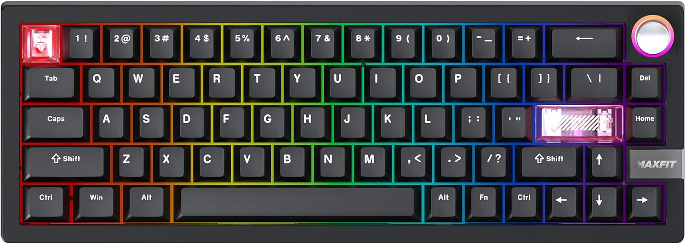 Fantech MAXFIT6 60% QMK/VIA Wireless Mechanical Keyboard with Knob, Hot Swappable with RGB Backlit Gaming Keyboard,Gasket Structure for Mac/Windows(Black; White Switch)