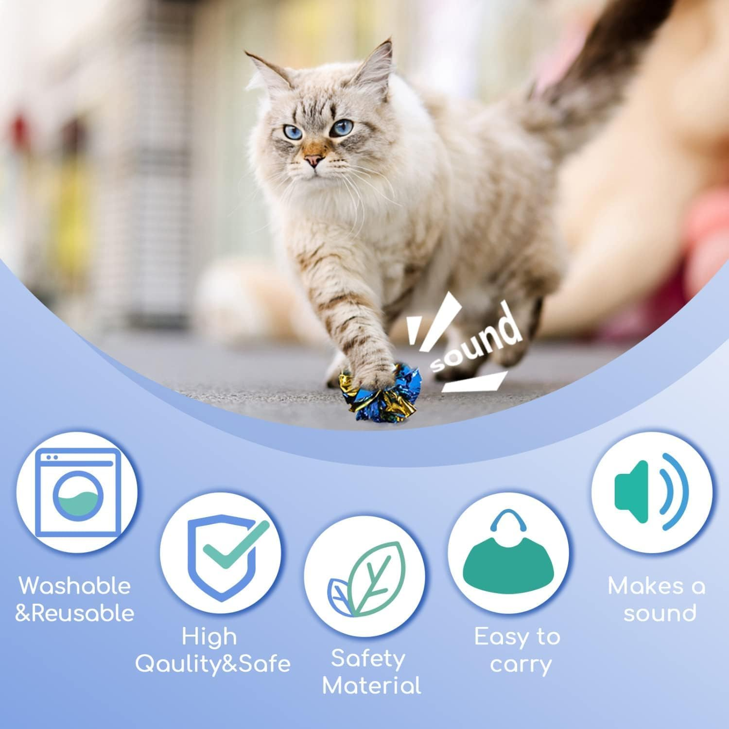 Mumoo Bear Cat Crinkle Ball Toys, 20 Pieces Colorful Mylar Balls, Kitten Toys,Indoor Kitten Interactive Toy Ball, Shiny Foil Toy Balls with Crinkly Sound, 6 Cm/2.36 Inch image number 1