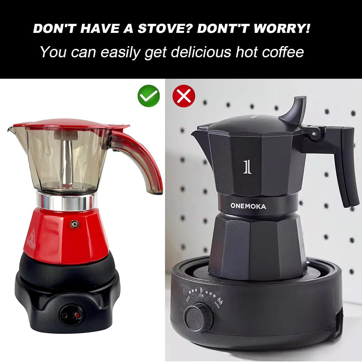 Mornest Electric Moka Pot Coffee Maker, Electric Espresso Maker with Auto Shutoff, Italian Classic, 360 Degree Rotating Base, Portable Coffee Home & Travel, 3 Cups (150Ml), Red/White (Red) - White image number 2