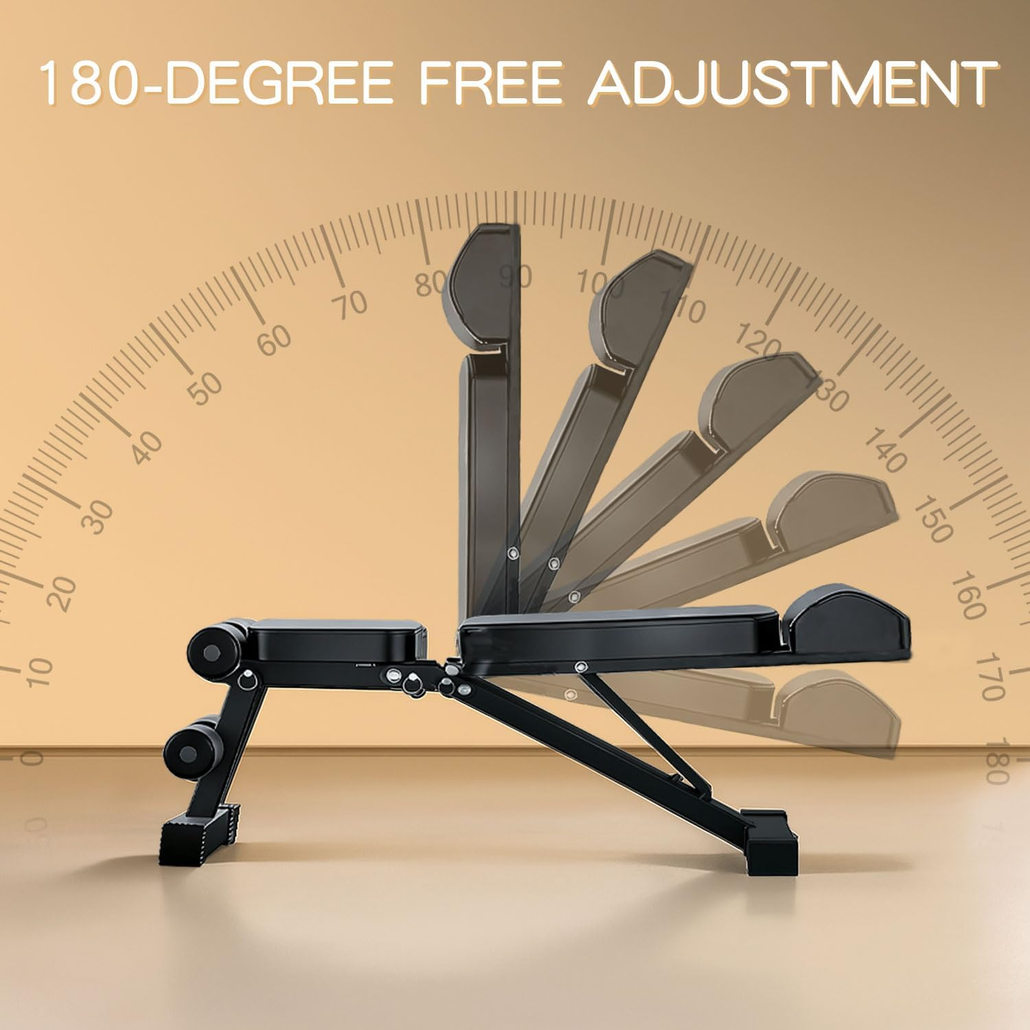 JIQIAO Adjustable Weight Bench - Foldable, Angle-Adjustable (Incline/Decline/Flat) for Bench Press, Dumbbell-Compatible, Compact 265LBS Load Capacity - Home Gym Full-Body Workout image number 4