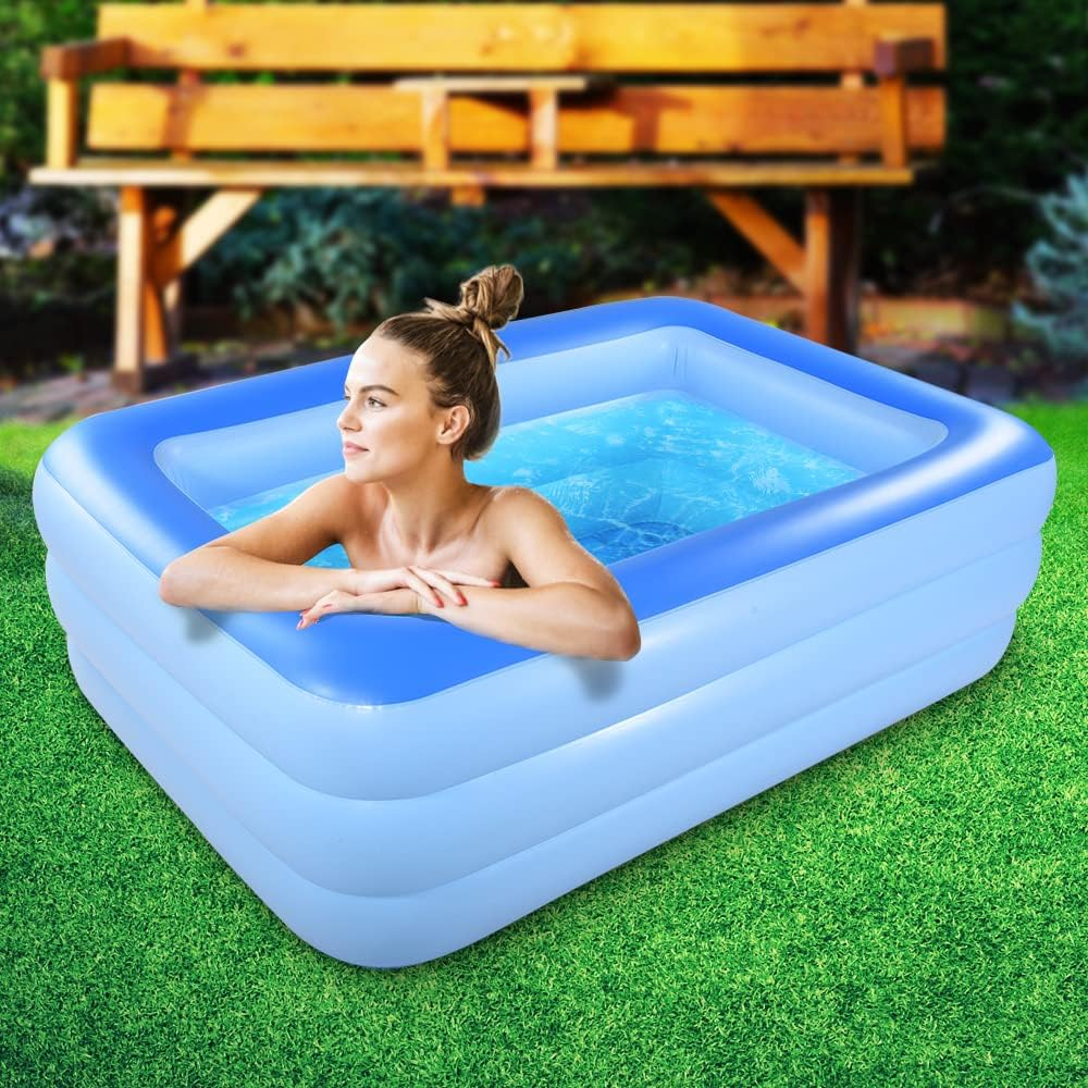 HIWENA Inflatable Family Swim Center Pool, 82 Inches Gaint Blow up Pool Summer Water Fun with Inflatable Soft Floor for Family, Garden, Outdoor, Backyard (82IN Green) image number 2