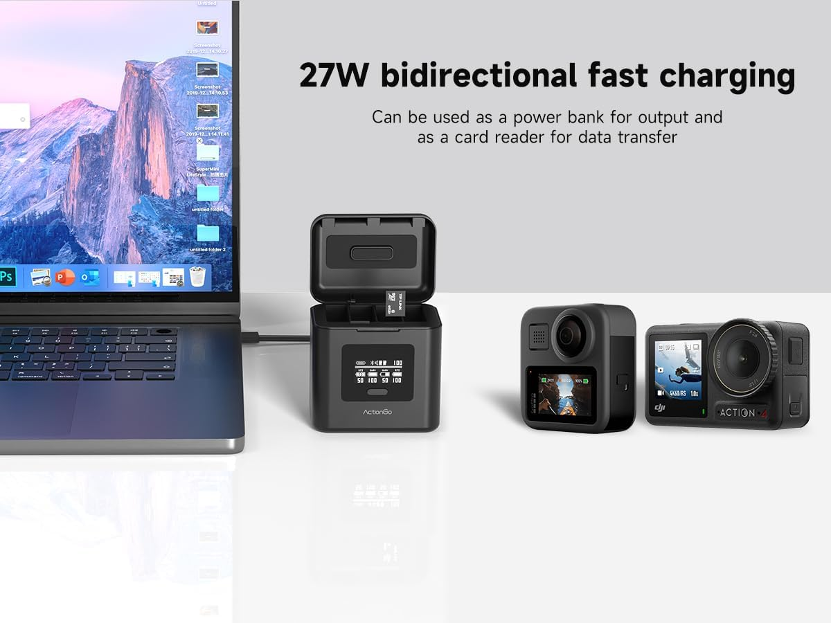 LIMETA Actiongo Compatible with Dji Osmo 360/Action 6/5 Pro/4/3,Gopro Hero 12-5,7000Mah Battery Power Bank+4-Channel Battery Charger for DJI Osmo Action 6,Osmo Action 5 Pro,Osmo Action 4,Osmo Action 3 image number 2