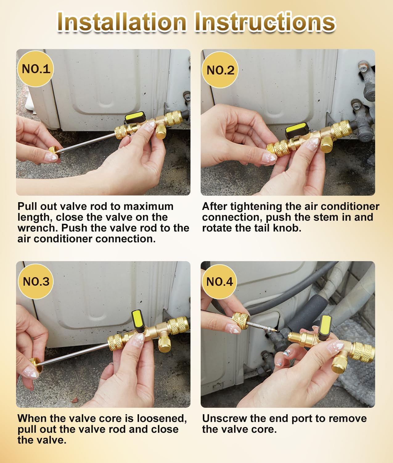 WADEO Valve Core Remover Tool HVAC with Dual Size SAE 1/4 & 5/16 Port, 20 PCS Valve Cores with Teflon Seal, 5 PCS Brass Nuts and Valve Core Rod, Compatible with R410A R32 R22 R12 R407 R404 R600
