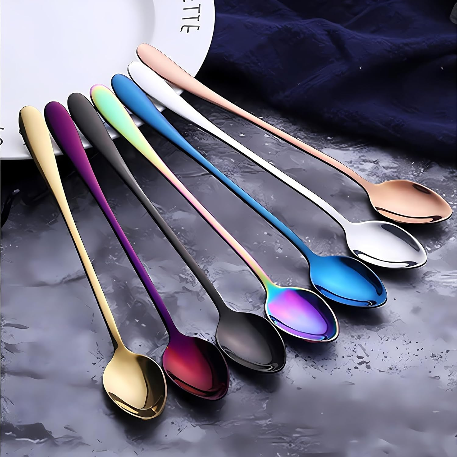 Long-Handled Ice Tea Spoon, Cocktail Stir Spoons, Stainless Steel Coffee Spoons, Ice Cream Scoop Set of 8