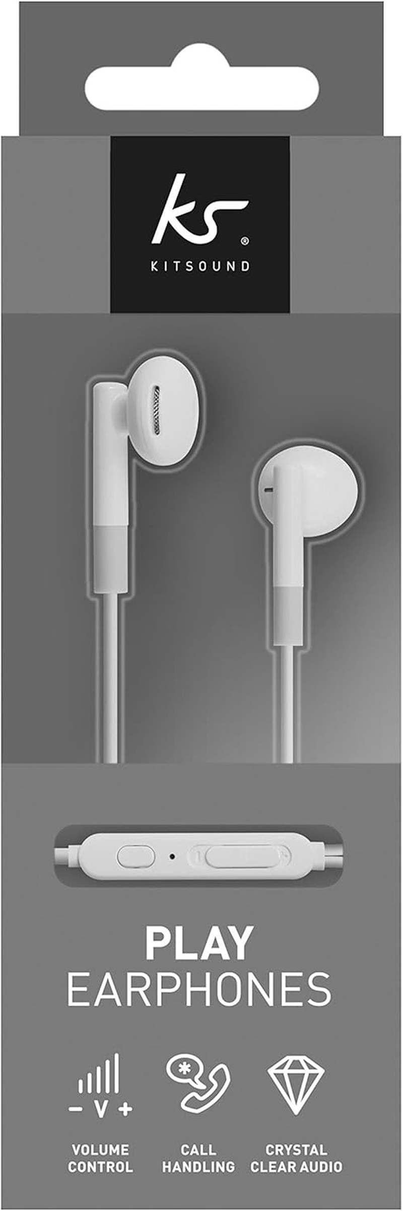 Kitsound Play Ear Canal Headphones with Volume Control and Tangle-Free Cable - White