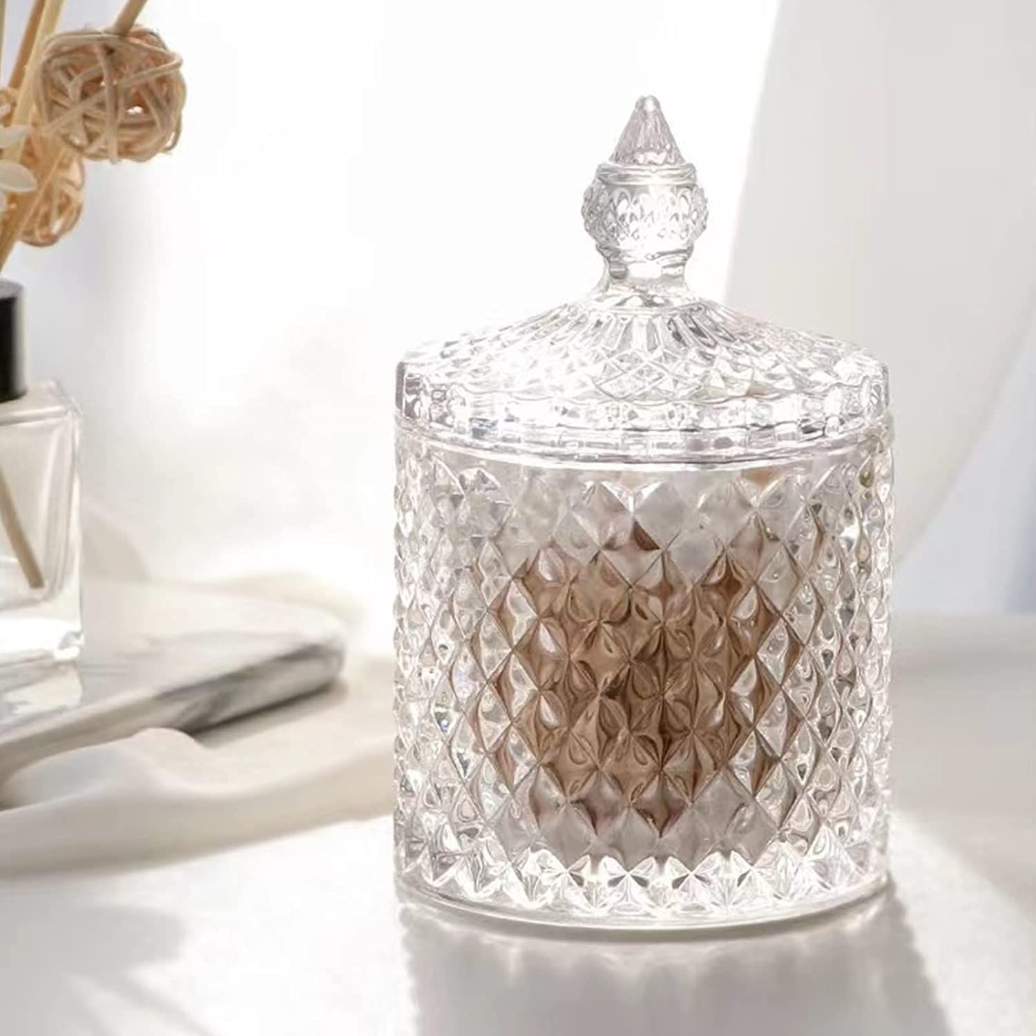 2 Pack Qtip Holder Thick Glass Apothecary Jars with Lid for Bathroom Decor, Clear Cotton Ball Storage Organizer for Cotton Swab, Cotton Rounds, Jewelry, Candy image number 3