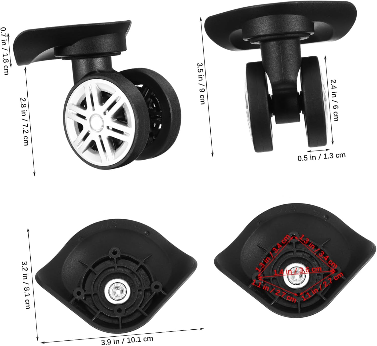 FOMIYES 4Pcs Luggage Wheels Replacement Swivel Caster Wheels Rotation Suitcase Roller for Repair Travel Accessory image number 3