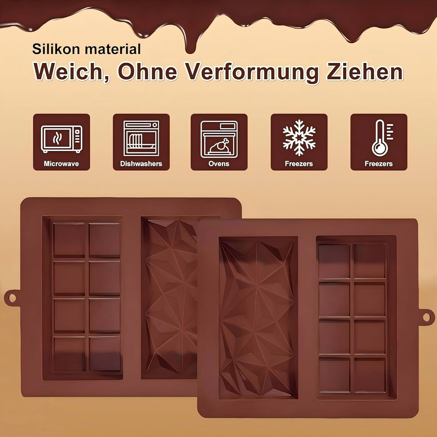 2 Pack Chocolate Bar Mold Deep Dubai 1 Inch Pistachio Chocolate Bar Silicone Thick Mold for Stuffed Bar, Home Kitchen Baking, Holiday Gifts, Wedding Parties Large Candy Bar Mold for Filling - 2 Pack Chocolate image number 5