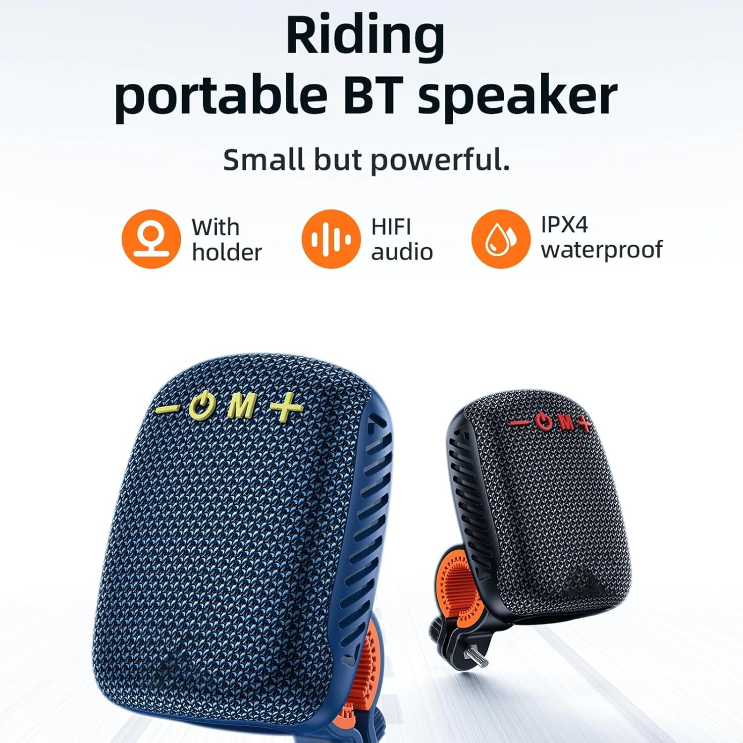 Bike Bluetooth Speaker, Dual Pairing Wireless Speaker, Portable Waterproof Shower Speaker with FM Radio Memory Card Support for Cycling Hiking (Black) - Black image number 1