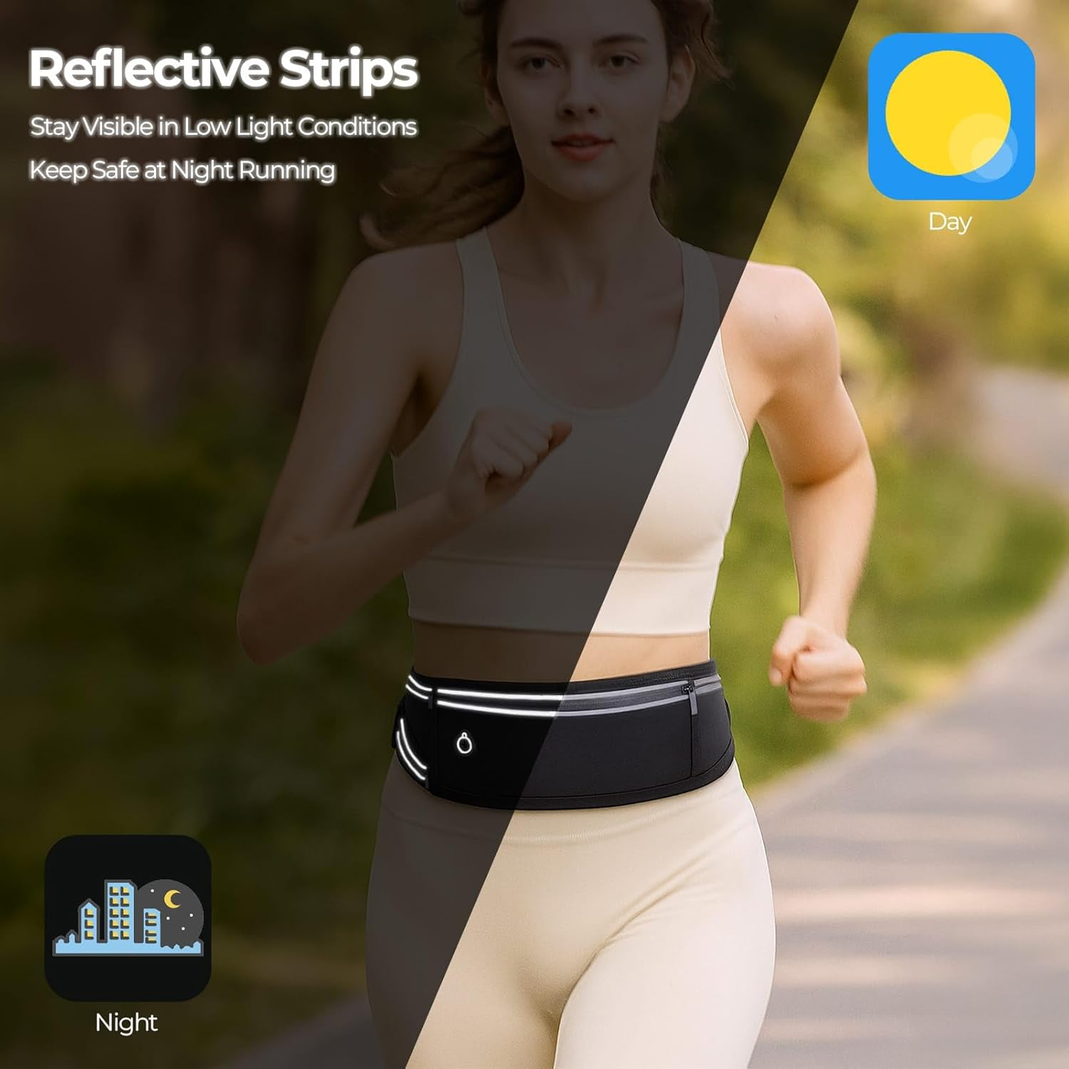 QUPOLPOL Running Belt Waist Pack &ndash; Adjustable Water-Resistant Bum Bag with Phone Pocket, Reflective Strips, No-Bounce Fit for Running, Jogging, Gym, Hiking, Travelling, Black - Pink image number 7