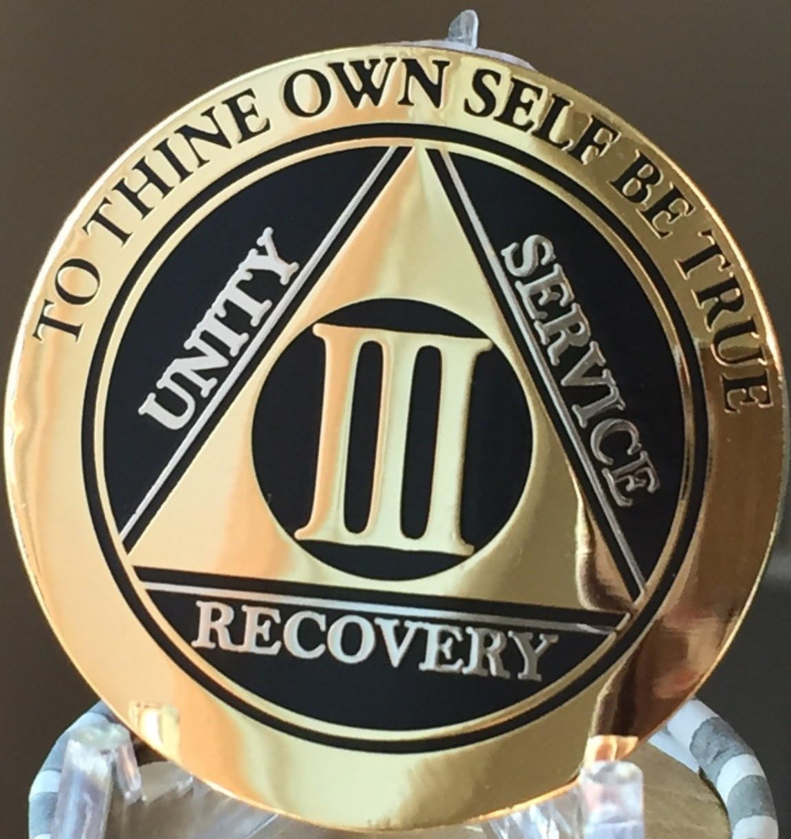 3 Year AA Medallion Glossy Elegant Black Gold Silver Bi-Plate Sobriety Chip image number 4