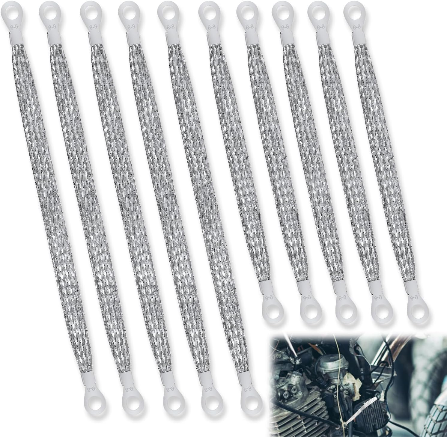 10Pcs Universal Automotive Ground Straps, 10/12 Inch Engine Ground Strap Kit Braided Copper Ground Straps Automotive Ground Strap Wire Ground Strap Connectors for Most Cars (Silver) image number 2