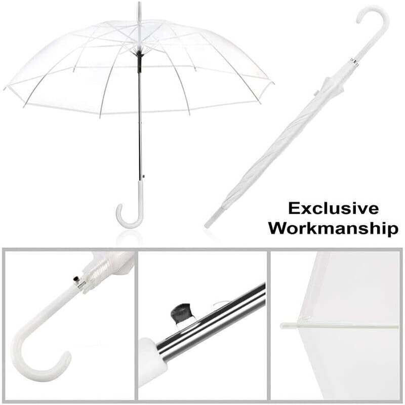 AIMALL Clear PVC 71Cm Long Umbrella, Transparent Wedding Parasol, See Through, Rain Protection, White Handle, Black Frame image number 2