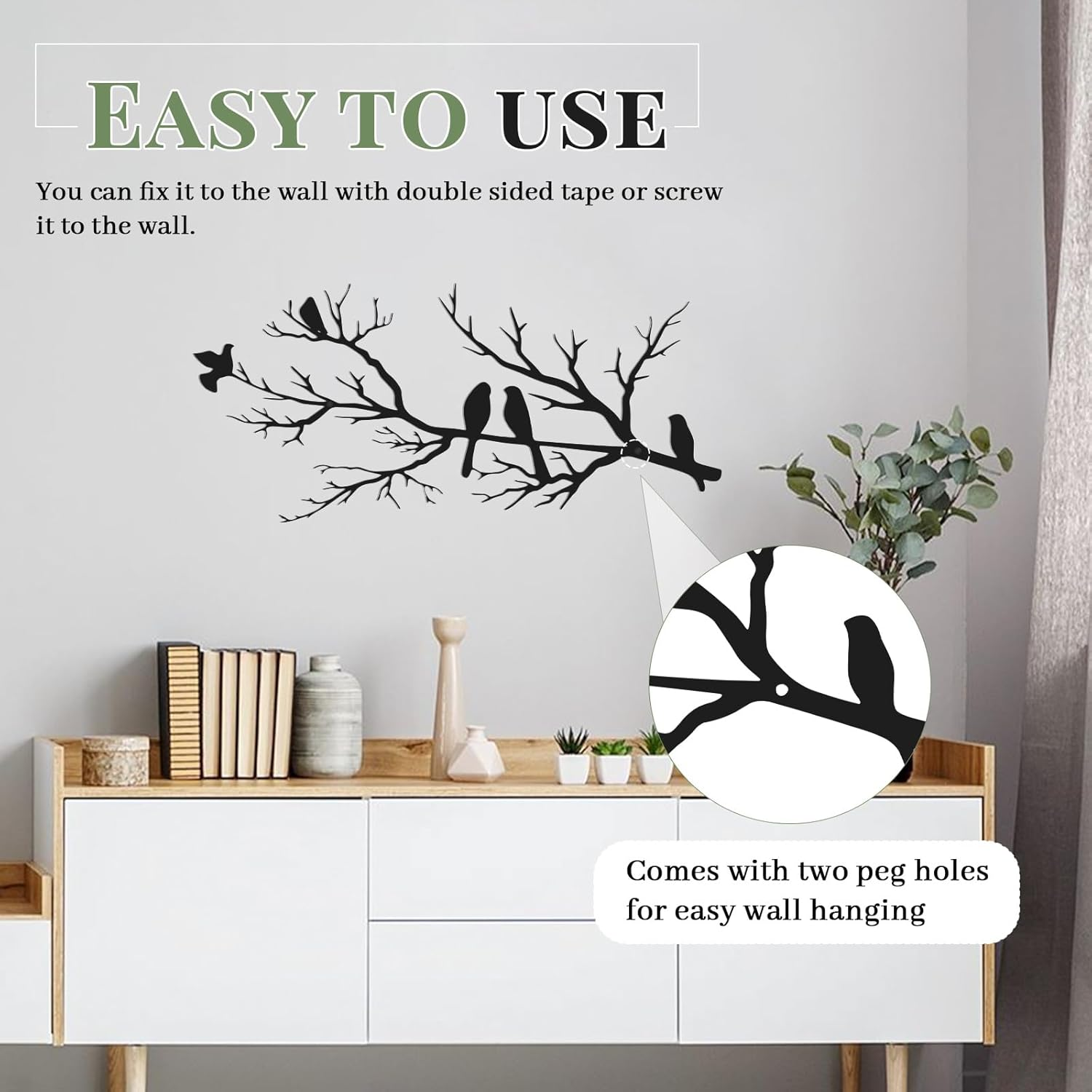 Metal Birds Wall Art Decor, Vivid Birds on Branch Wall Decor, Large Bird Silhouette Room Ornament, Leaves with Birds Hanging Wall Sculpture, Rustic Bird Wall Art for Home, Garden,Balcony, Grille image number 1