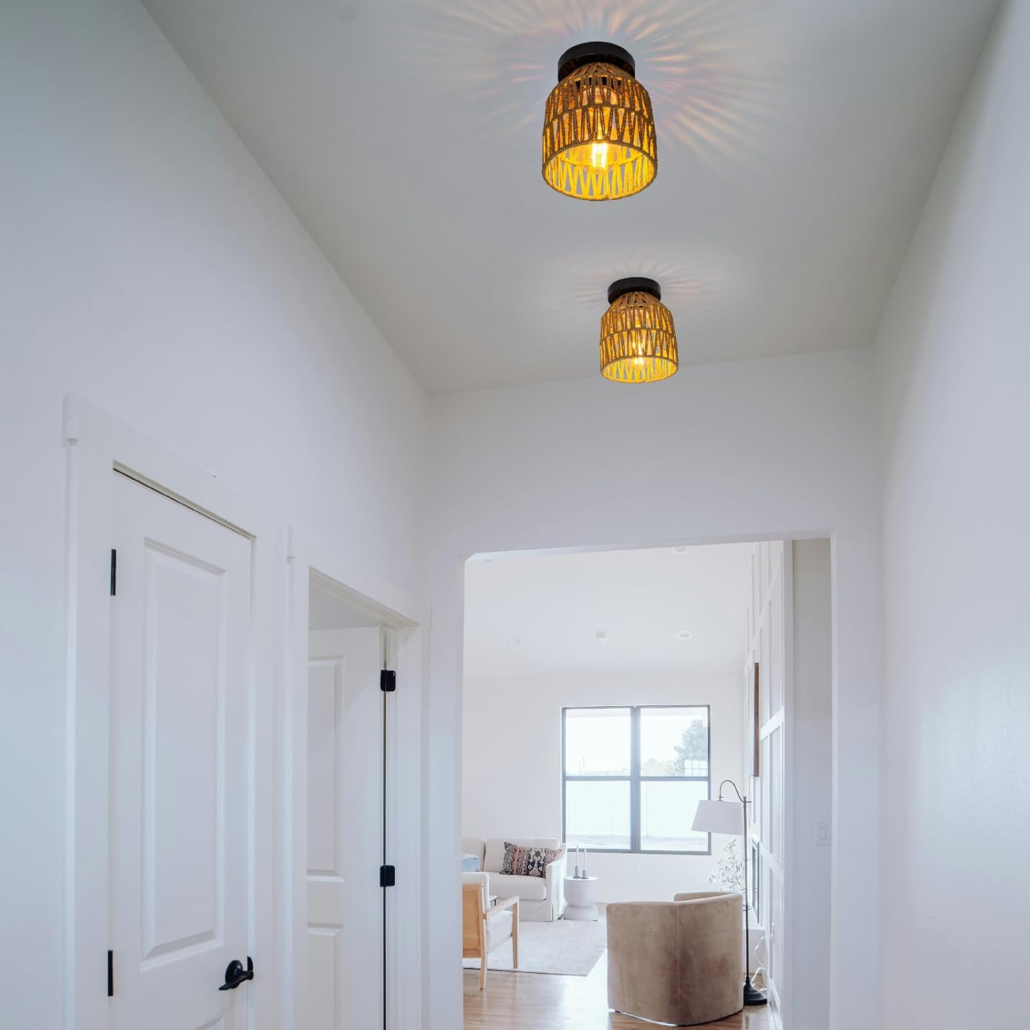 Small Rattan Lampshade, Small Boho Pendant Lampshade (Brown, Pack of 3) image number 3