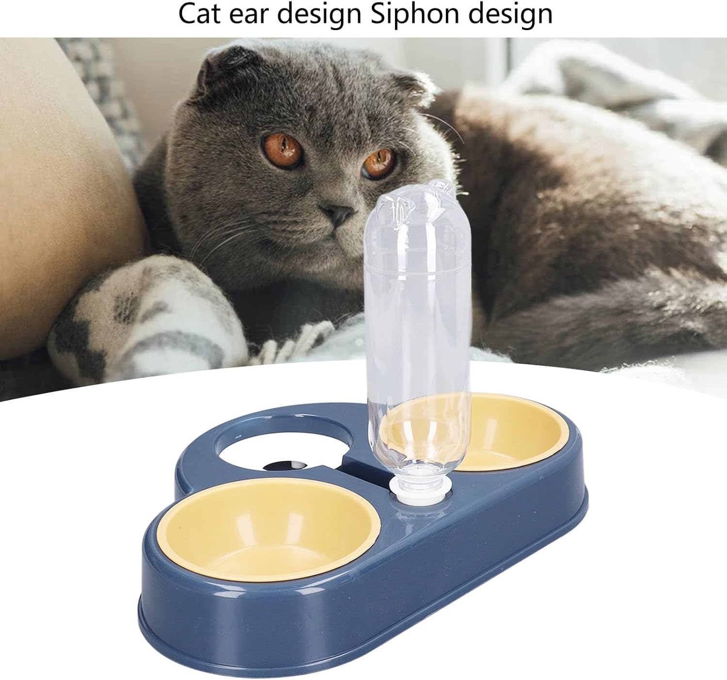 Triple Cat Bowls for Food and Water, 3 in 1 Pet Bowls 15&deg;Tilted Elevated Cat Bowls with 2 Food Bowls and a Water Feeder Bowl, Wet Dry Cat Food Bowl for Cats Puppy Small Dogs (Type 2) image number 3