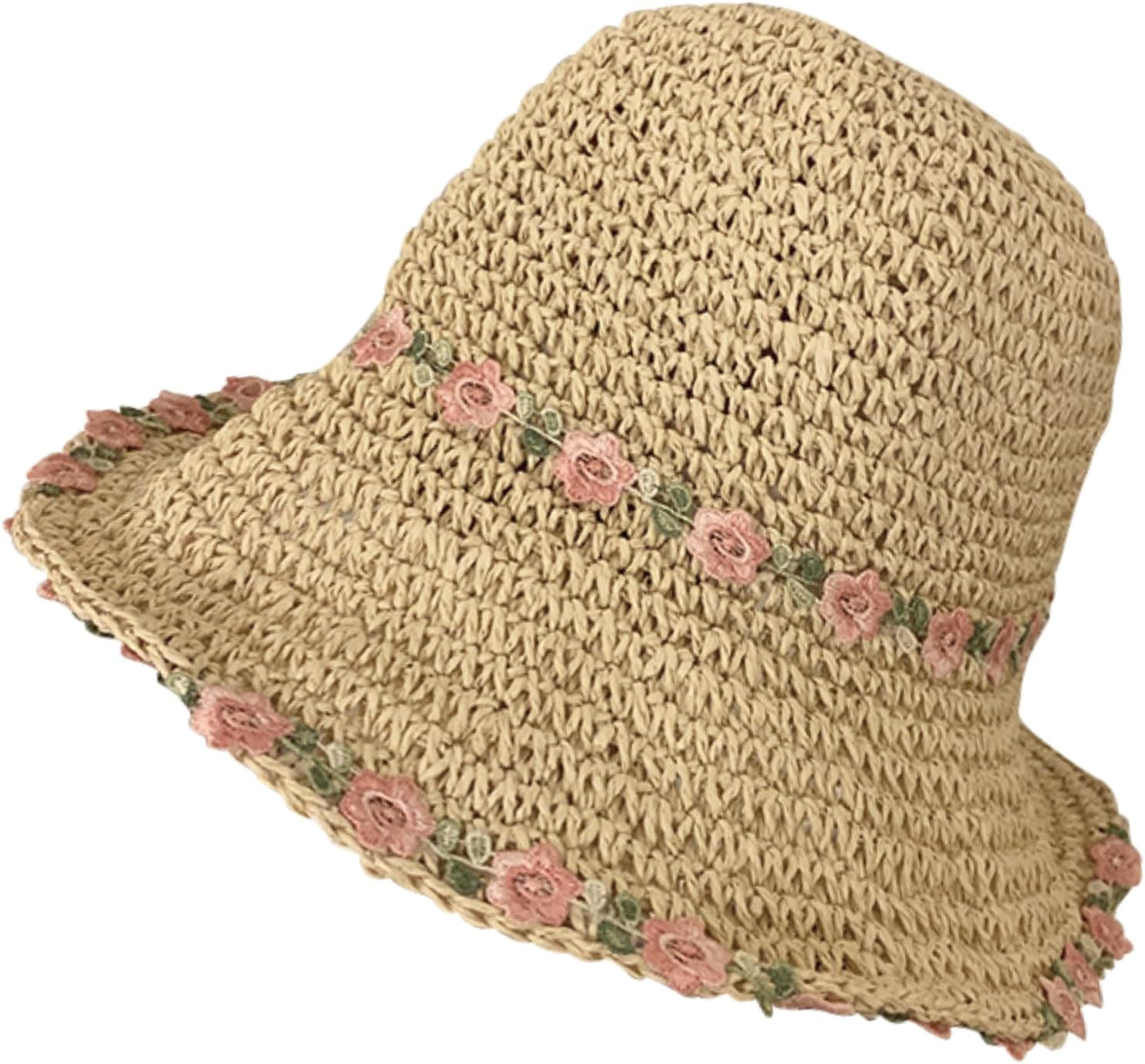 Cosiesnest Straw Hat Women'S Sun Hat Breathable Summer Hat Women'S Straw Hat Summer with Embroidered Flower Sun Hats Foldable Suitable for Hiking Camping Tourism image number 5