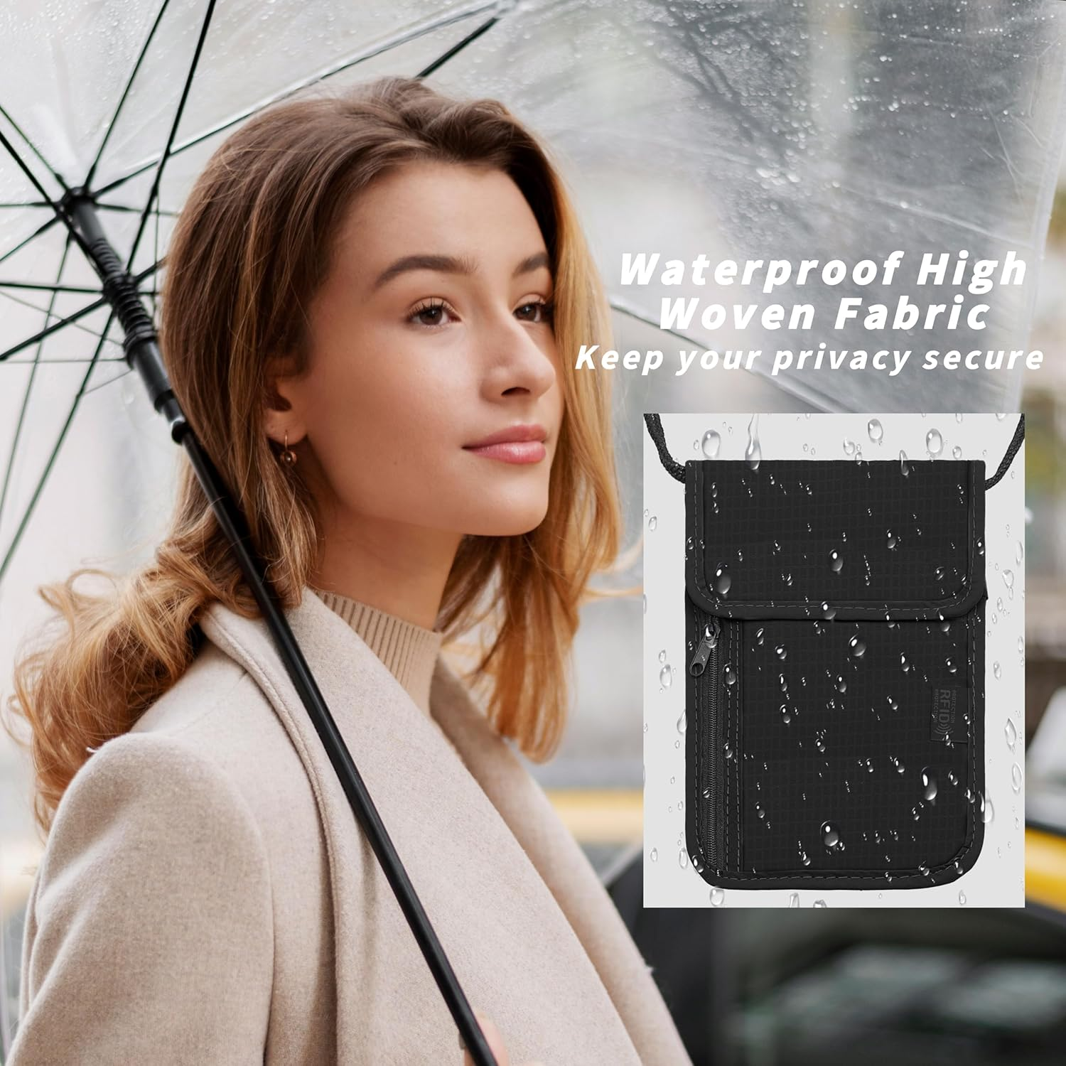 Maiiu Travel Neck Wallet with RFID Blocking &ndash; Passport Holder Organizer Neck Pouch &ndash; Portable Easy to Conceal Travel Pouch, Black, Rfid Blocking - Black image number 5