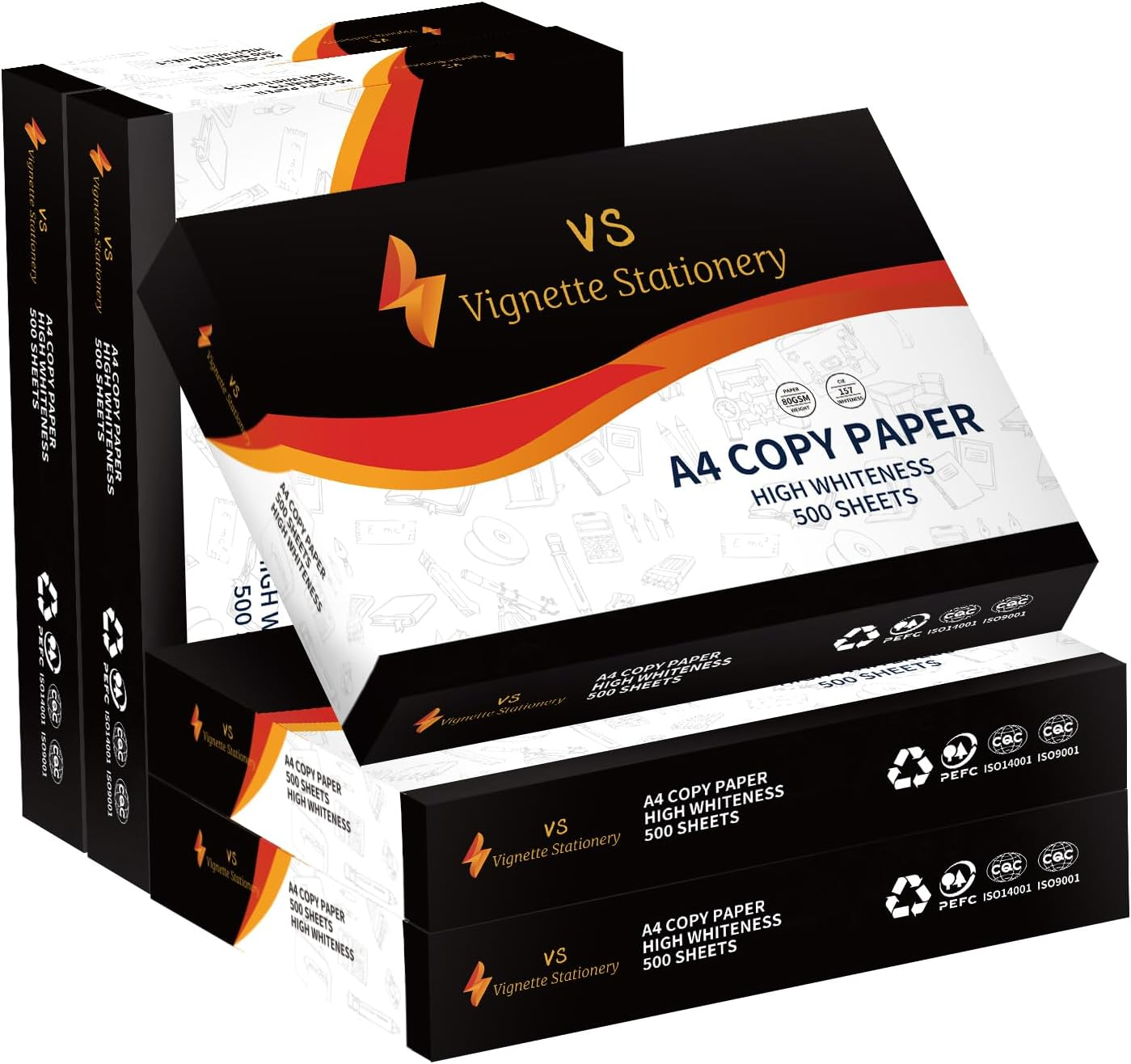 Vignette Stationery 2X Carton A4 Printing Copy Paper, 80GSM, 5000 Sheets, 10 Reams, 500 Sheets per Ream, White for Fast Printing 125 Sheets per Minute Easy Go through Printer image number 5