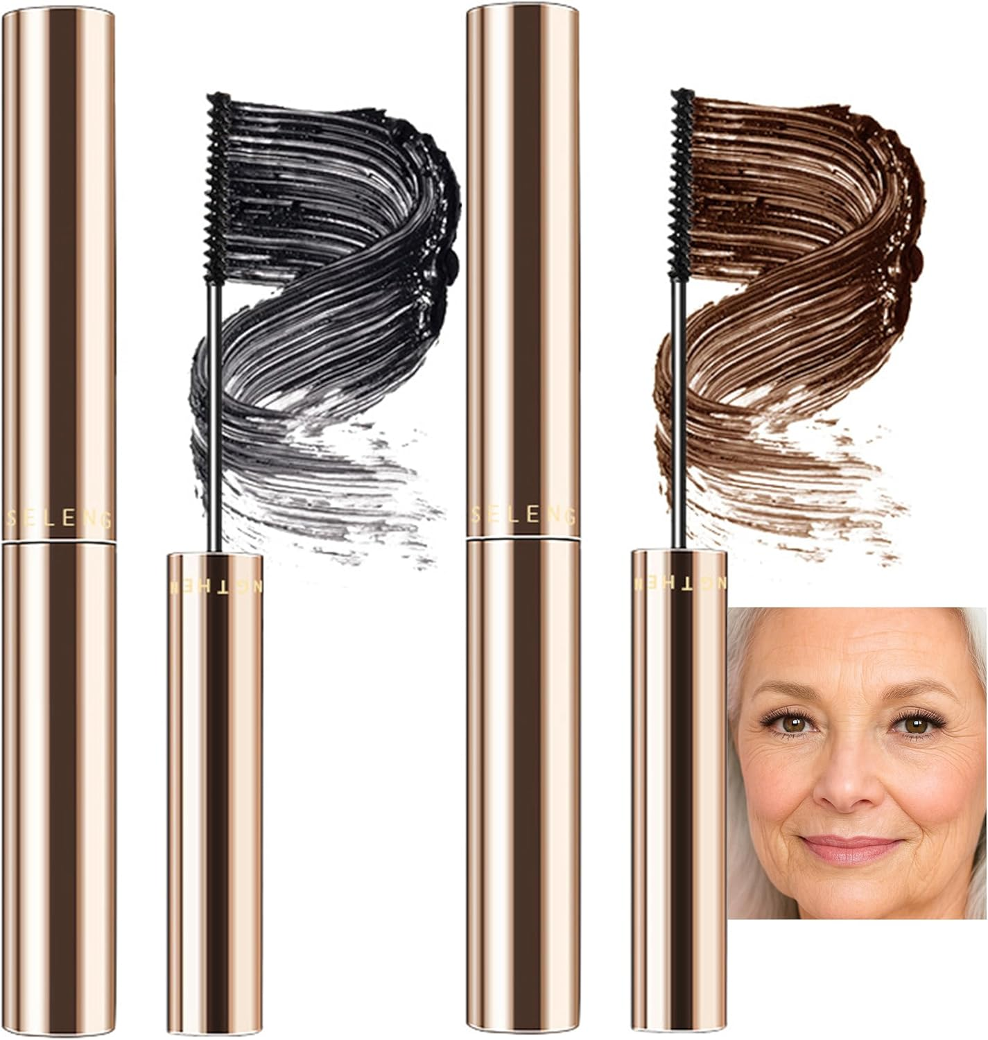 Erinde Pack of 2 Black and Brown Mascara with Fine Brush, Waterproof Mascara, Long-Lasting and Smudge-Proof Mascara, Extremely Volume, Natural Long Eyelashes, Swinging & Voluminous, Clump-Free image number 5