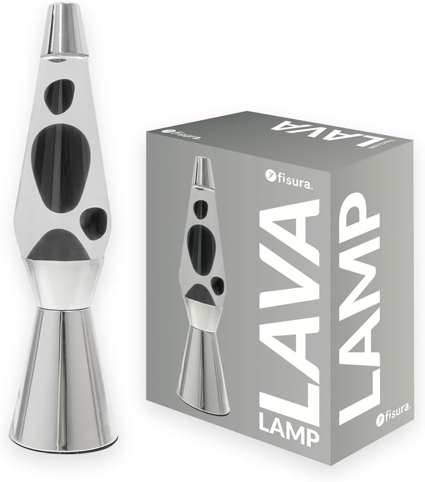 Fisura Lava Lamp Black Chrome Base, Black Lava and Clear Liquid Retro Lava Lamp with Spare Bulb. 11.5Cm X 11.5Cm X 40Cm image number 4