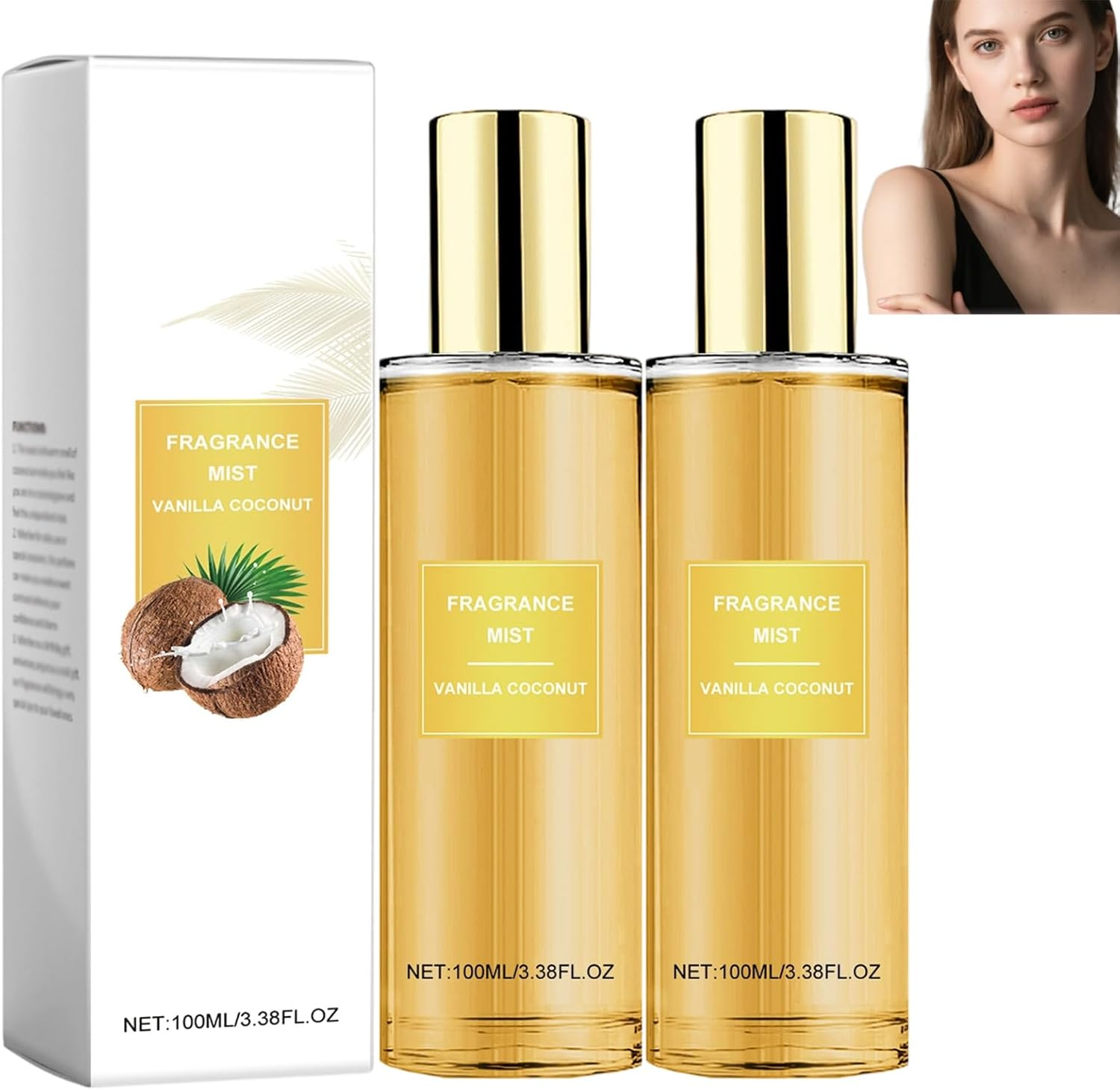 Vanilla Coconut Fragrance Mist, Long Lasting Hair and Body Mist for Women, Coconut & Vanilla Perfume, Deodorization, Nourishing Hydrating, All-Day Light Fragrance, Lightweight & Refreshing (1Pcs)