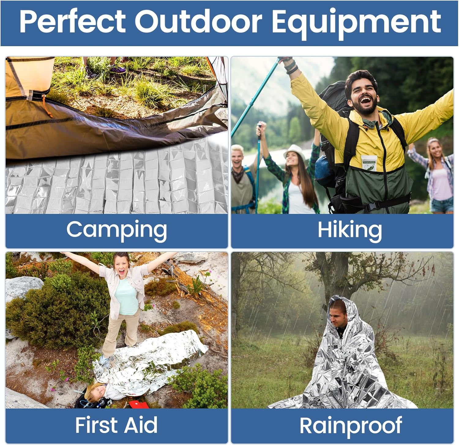 8 Pack Emergency Thermal Blankets, Survival Blankets Reflective First Aid, Blanket for Camping Hiking Outdoor Warm Insulated Heat Insulation and Waterproof - Silver/4Pcs + Golden/4Pcs image number 3