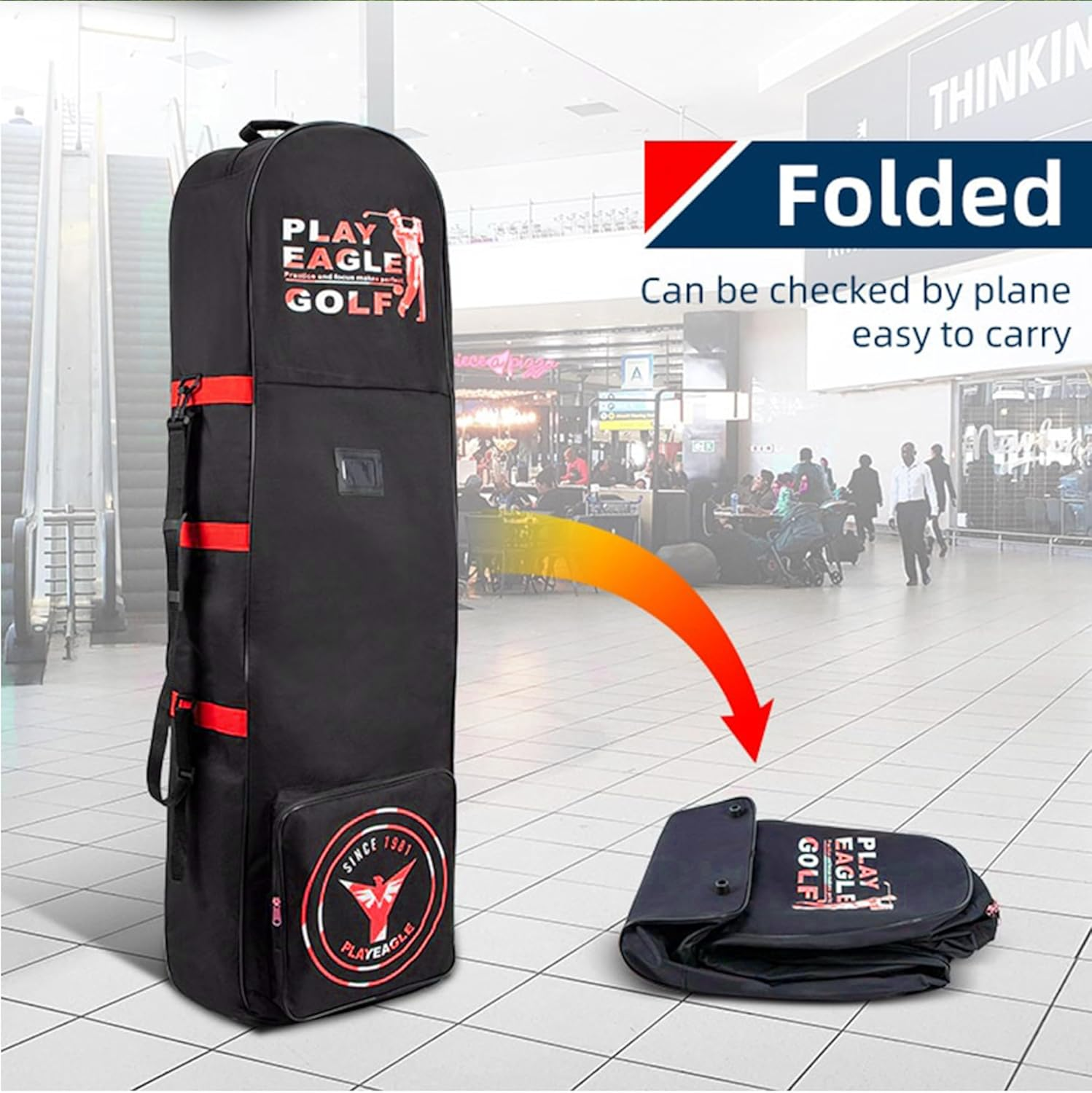 Folding Golf Aviation Bag with Wheels Lightweight Golf Club Bag Golf Travel Bag - Red image number 5