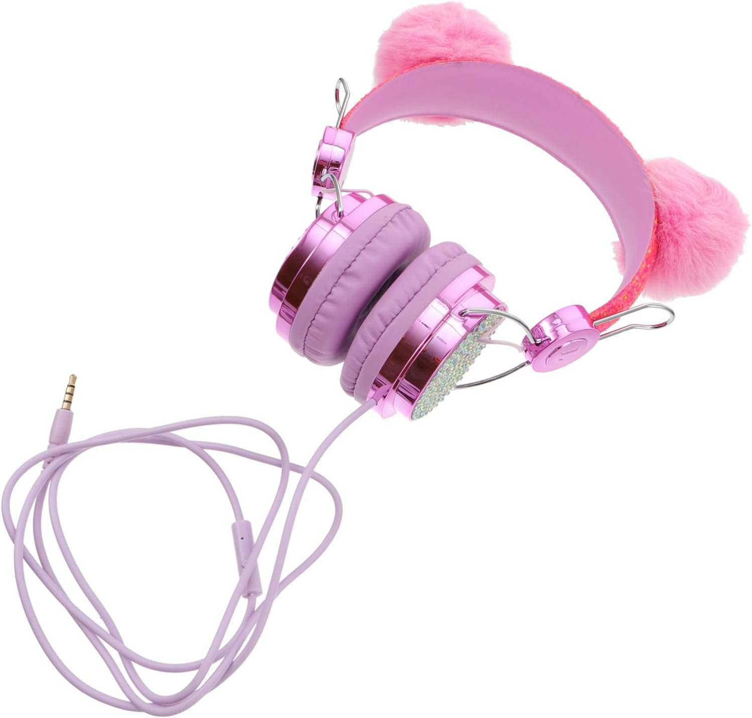 COHEALI Kids over Ear Headphones with Microphone Rhinestone Glitter Furry Ball Wired Headset for Children Pink Fuzzy Earphones Suitable for Online Study and Gaming Random Color image number 6