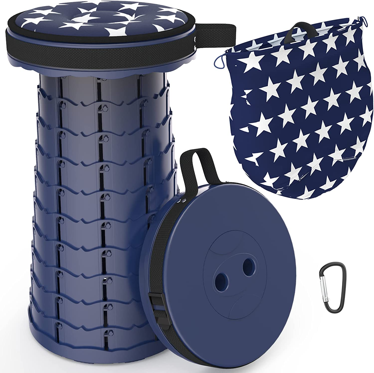 LOCYOP Telescoping Stool with Cushion,Portable Stool Sturdy and Lightweight,Retractable Stool Collapsible Stool Camping Stool for Picnic Fishing Hiking Capacity 440Ib with Carry Bag Carabiner