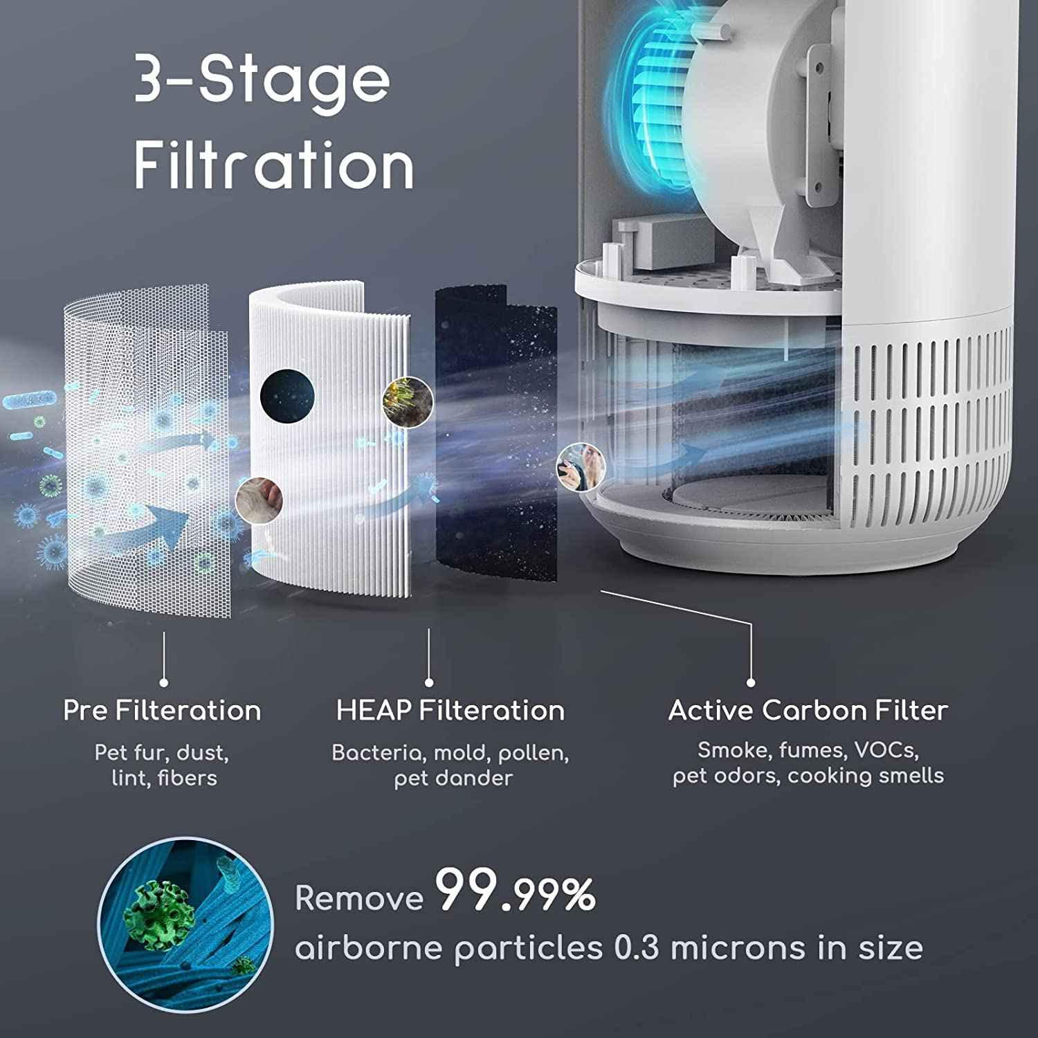 Afloia Air Purifier for Home with Essential Oil Diffuser| H13 Ture Hepa Filter Air Cleaner for Allergies, Remove 99.99% Pets Hair Odor Dust Smoke Mold Pollen, Fillo White image number 1
