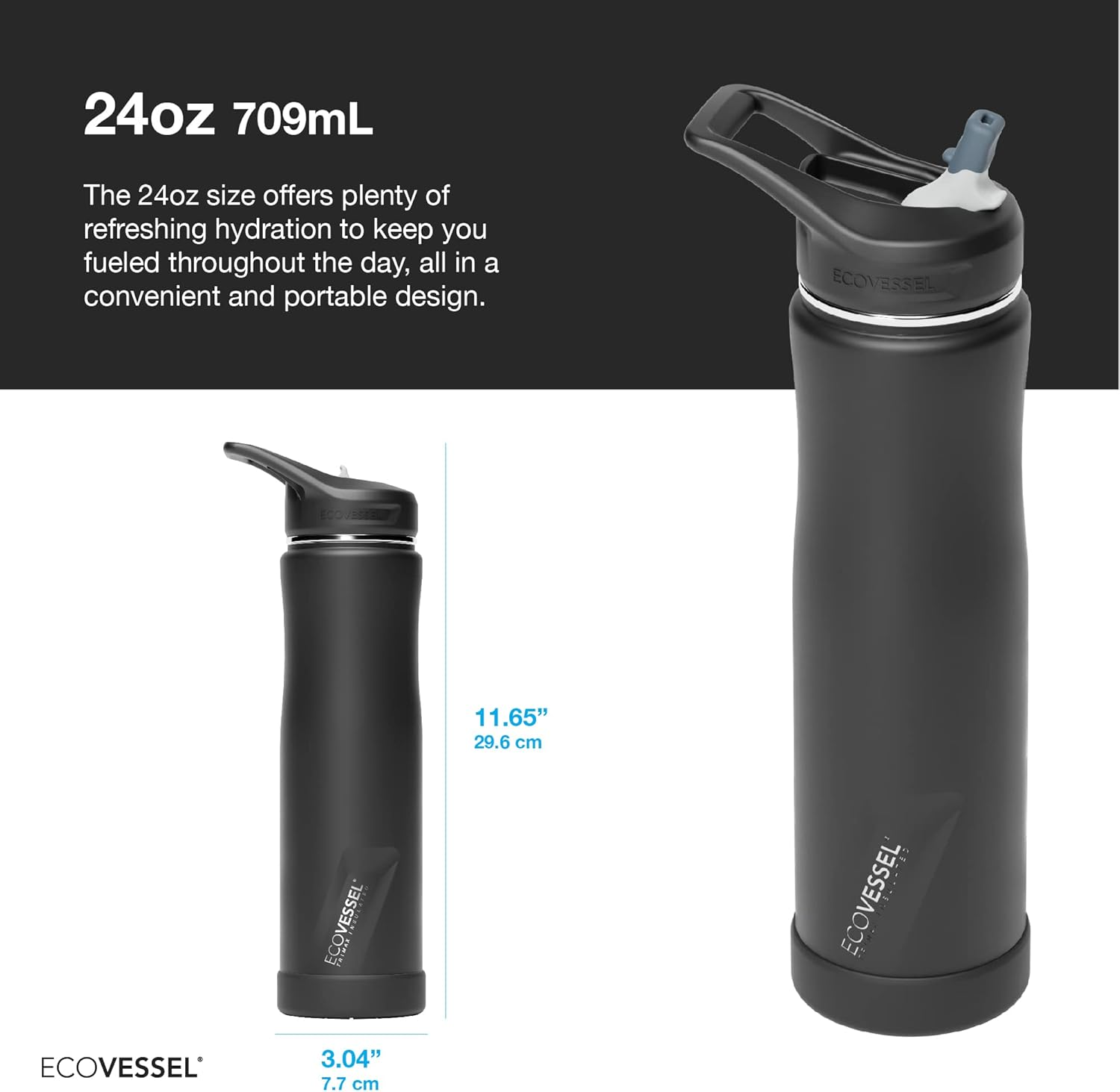 Ecovessel Summit Trimax Triple Insulated Stainless Steel Water Bottle with Flip Straw - 24 Ounces - Whiteout image number 4