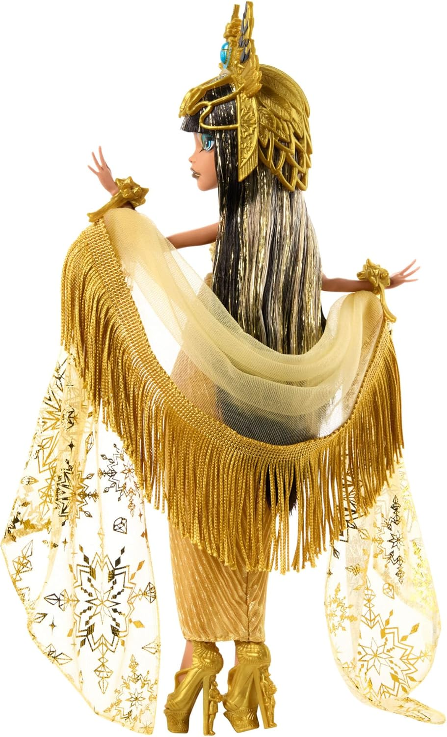 Monster High Howliday Doll, Winter Edition Cleo De Nile Collectible in Golden Gown with Gleaming Accessories and Shimmery Fringe Shawl image number 3